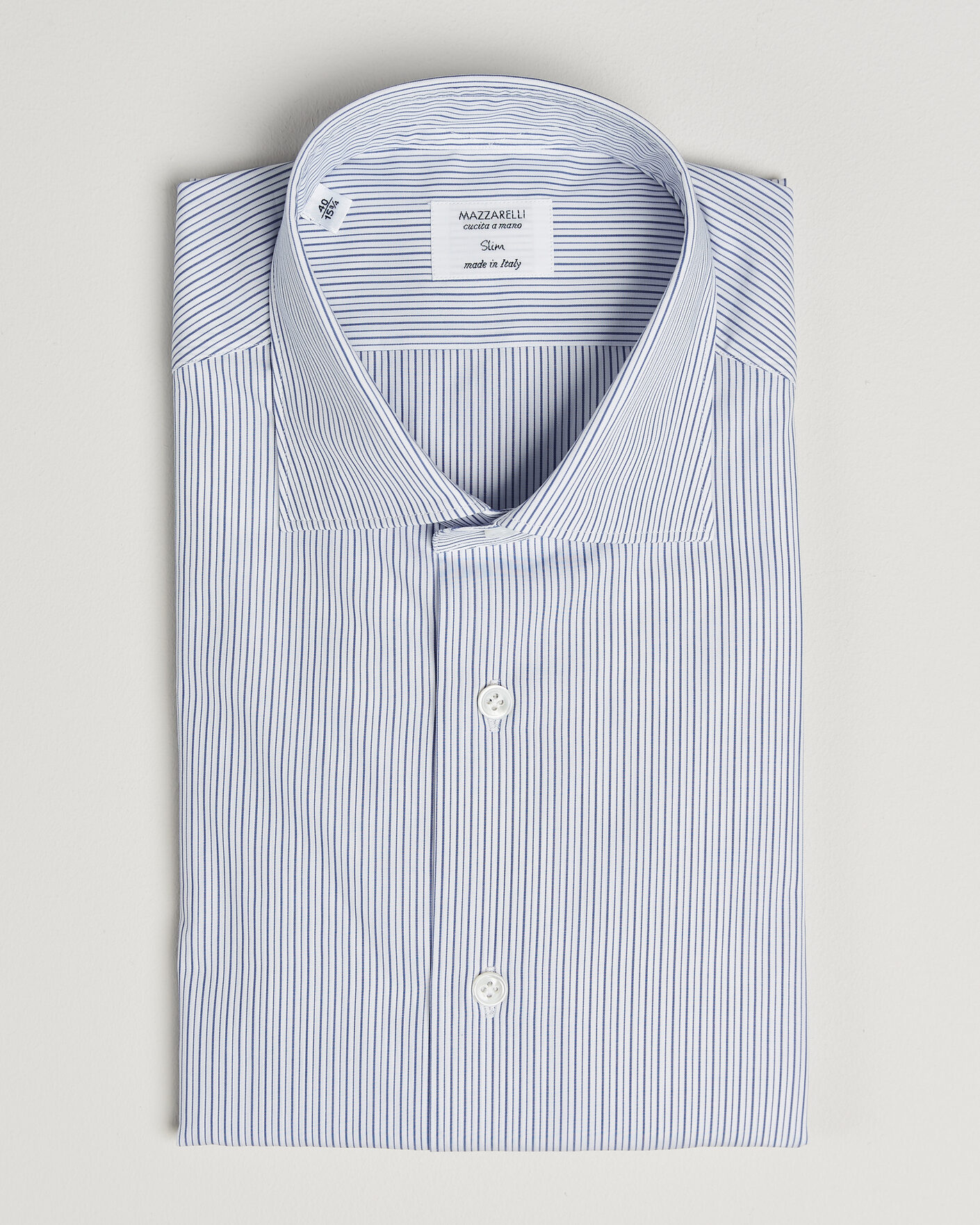 Mies | Kauluspaidat | Mazzarelli | Soft Cotton Popeline Shirt Blue Stripe