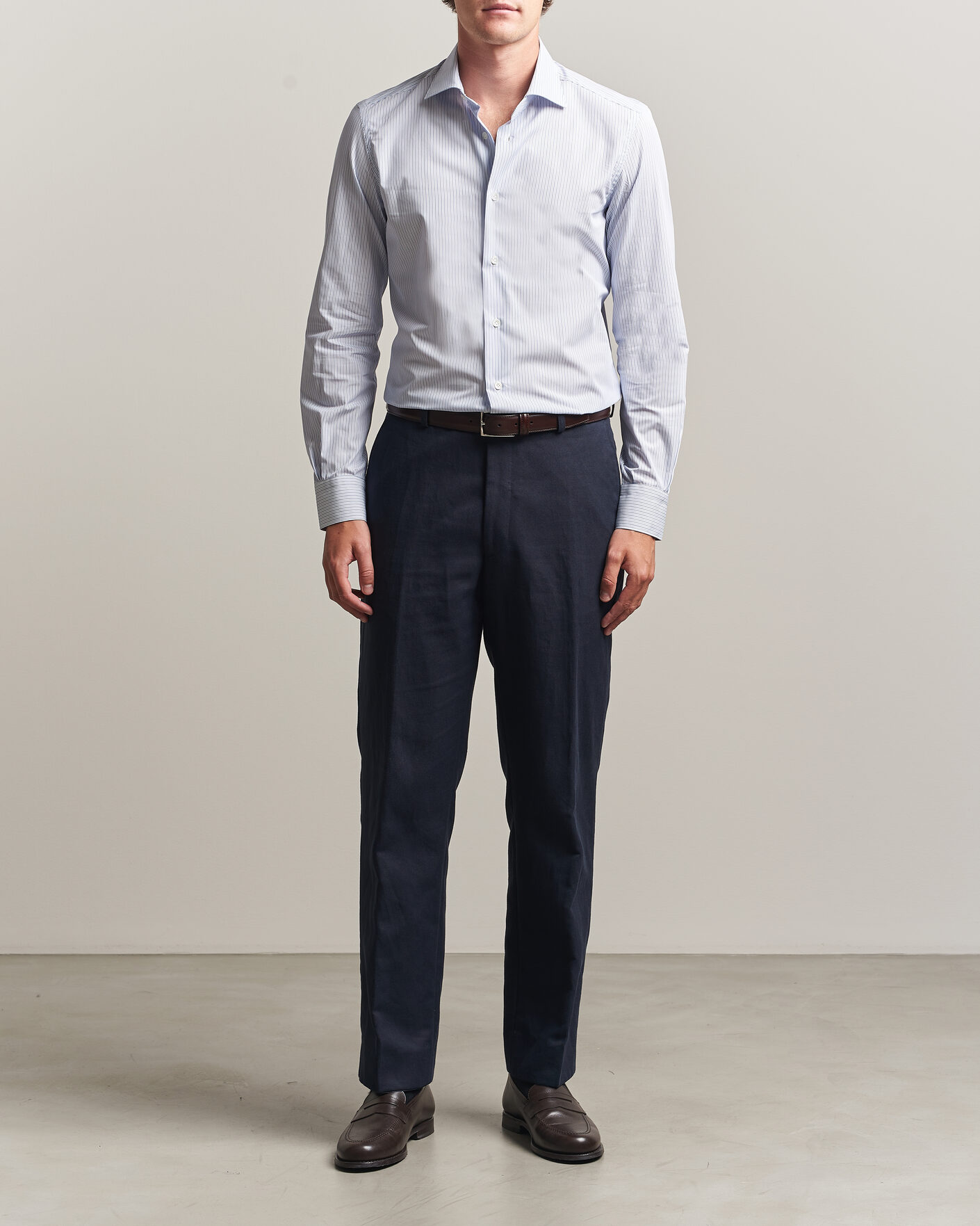 Mies | Kauluspaidat | Mazzarelli | Soft Cotton Popeline Shirt Blue Stripe