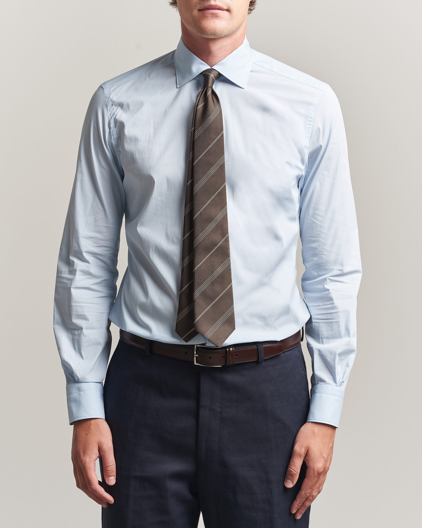 Mies | Kauluspaidat | Mazzarelli | Soft Cotton Popeline Shirt Light Blue