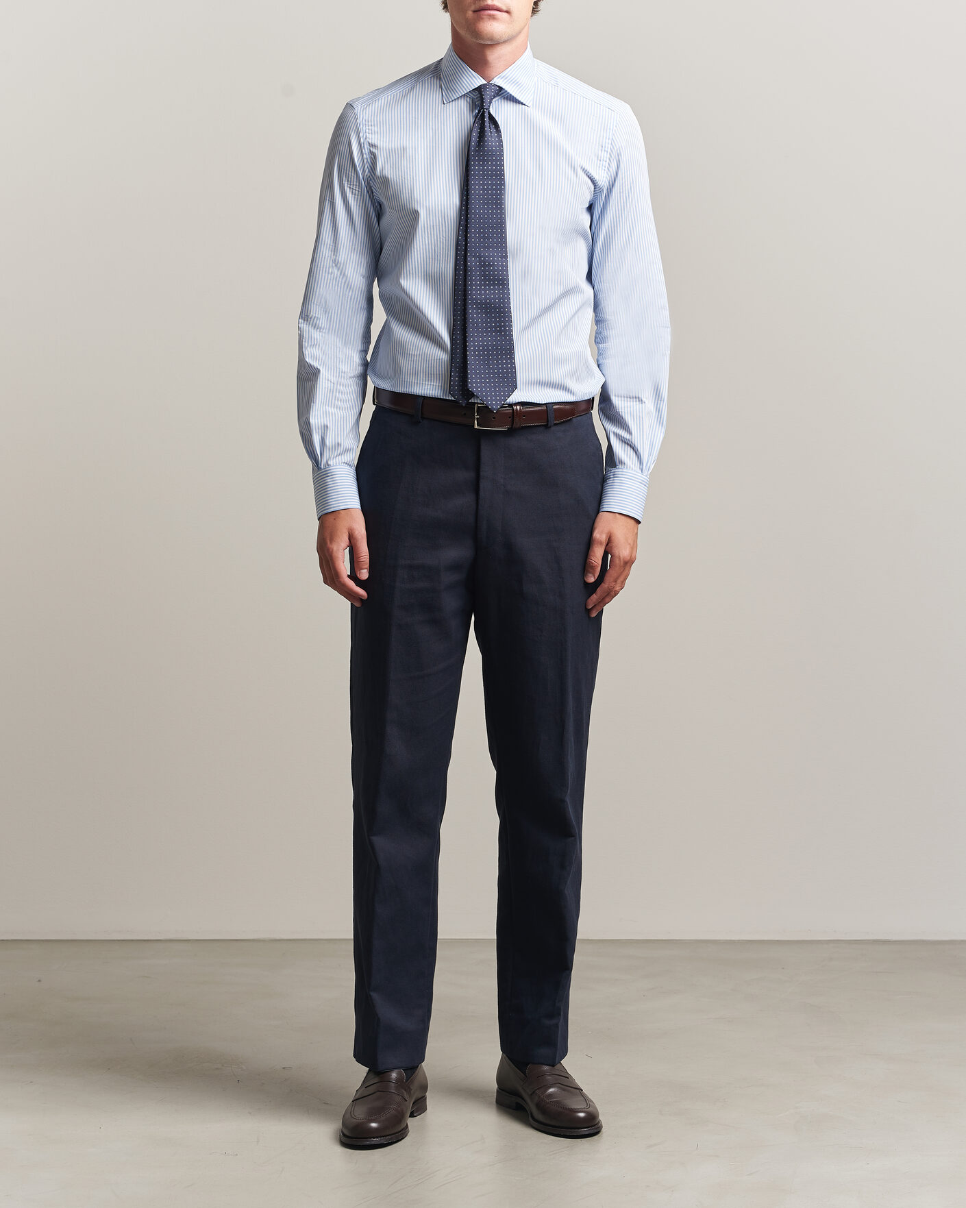 Mies | Kauluspaidat | Mazzarelli | Soft Cotton Popeline Shirt Light Blue Stripe