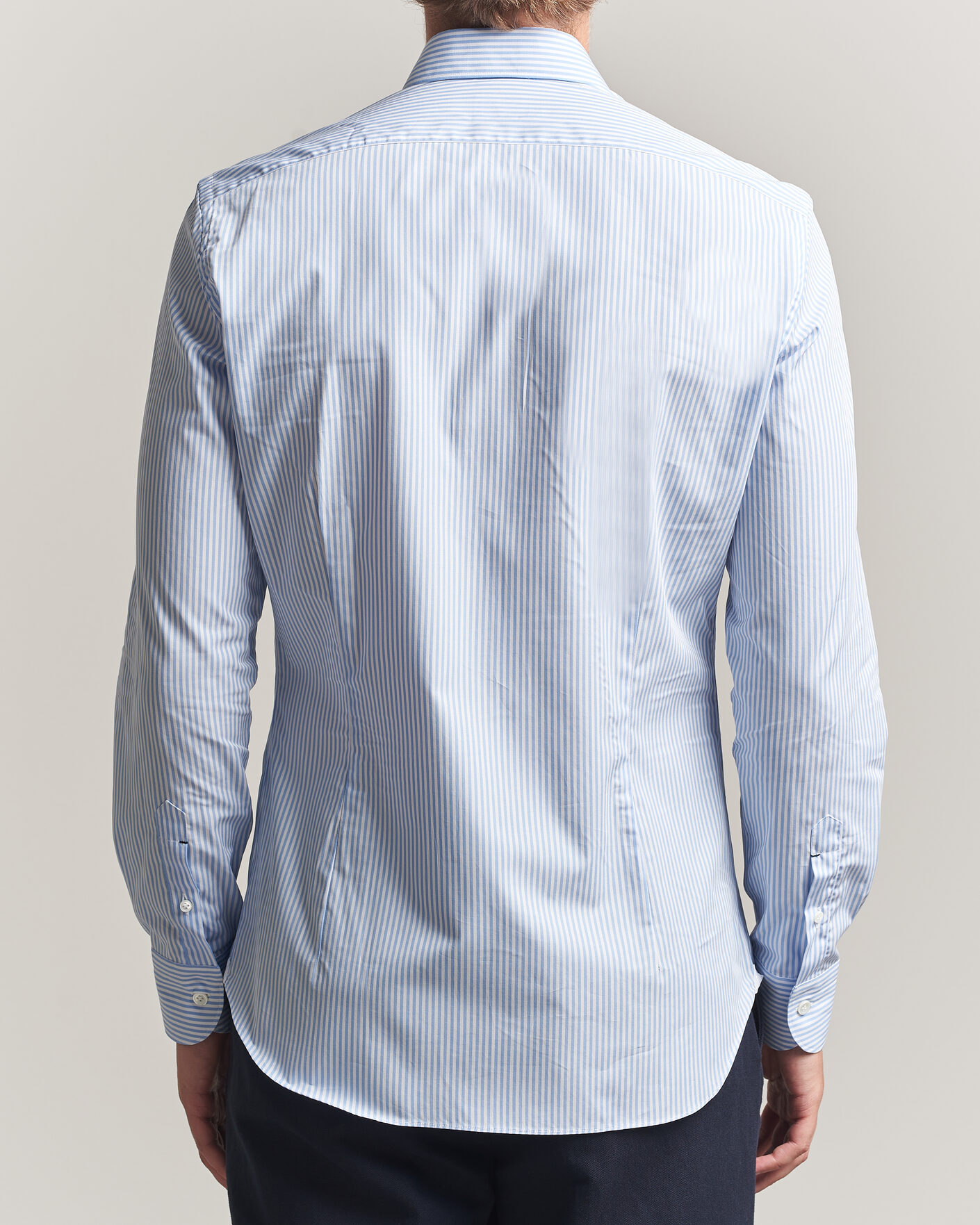 Mies | Kauluspaidat | Mazzarelli | Soft Cotton Popeline Shirt Light Blue Stripe