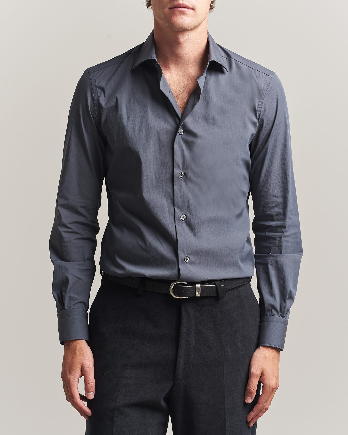 Mies | Kauluspaidat | Mazzarelli | Soft Cotton Popeline Shirt Grey