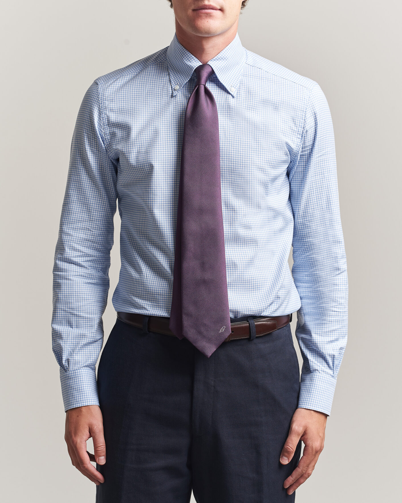 Mies | Kauluspaidat | Mazzarelli | Soft Oxford Button Down Shirt Light Blue Check
