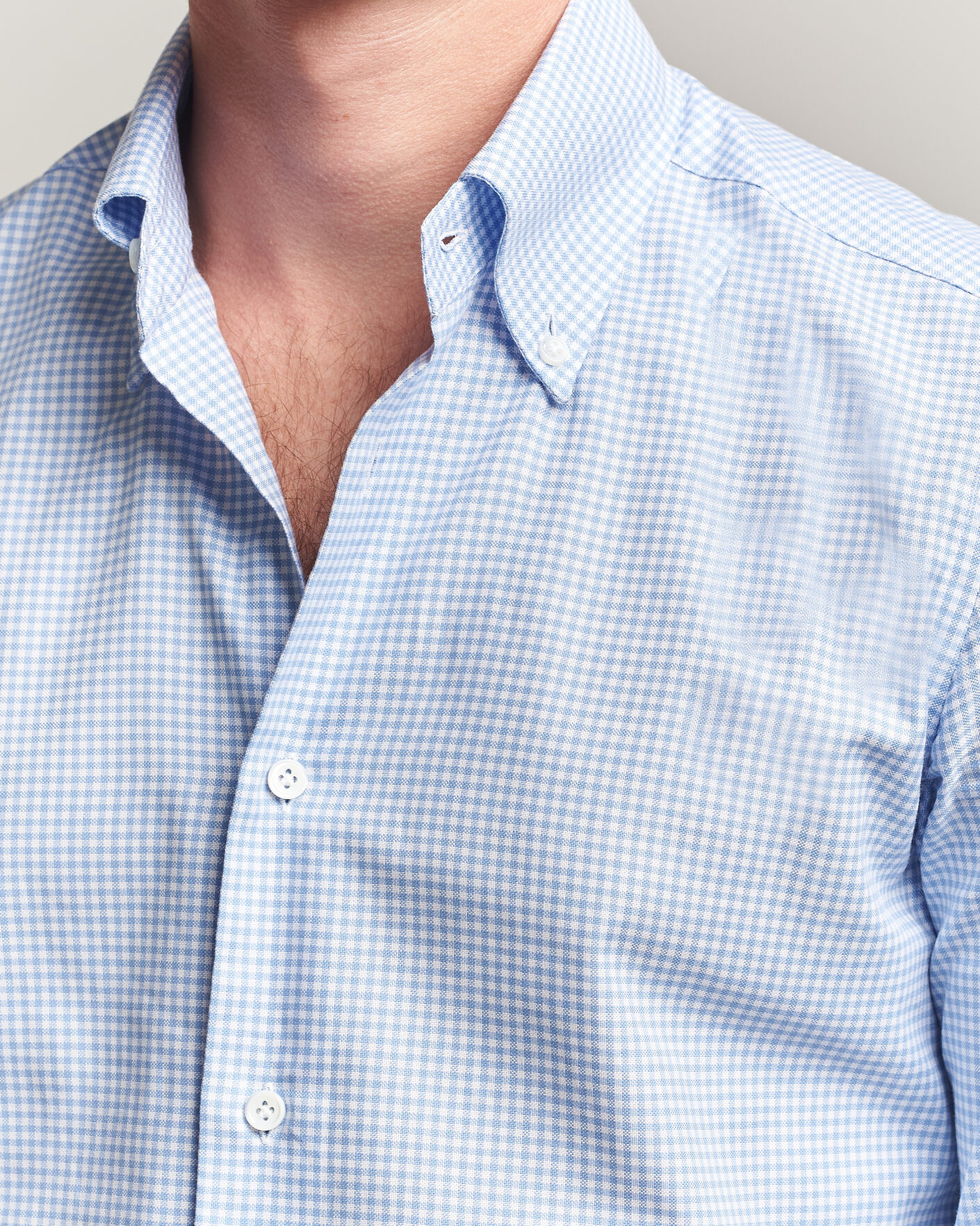 Mies | Kauluspaidat | Mazzarelli | Soft Oxford Button Down Shirt Light Blue Check