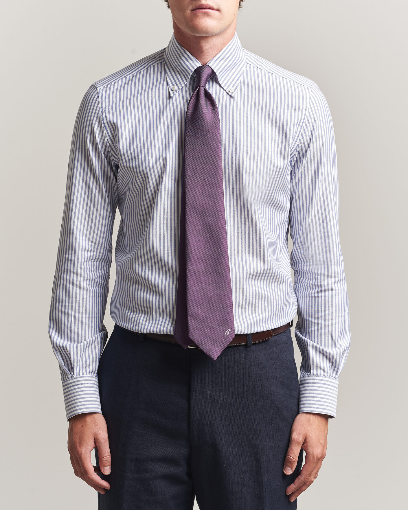 Mies | Kauluspaidat | Mazzarelli | Soft Oxford Button Down Shirt Blue Stripe