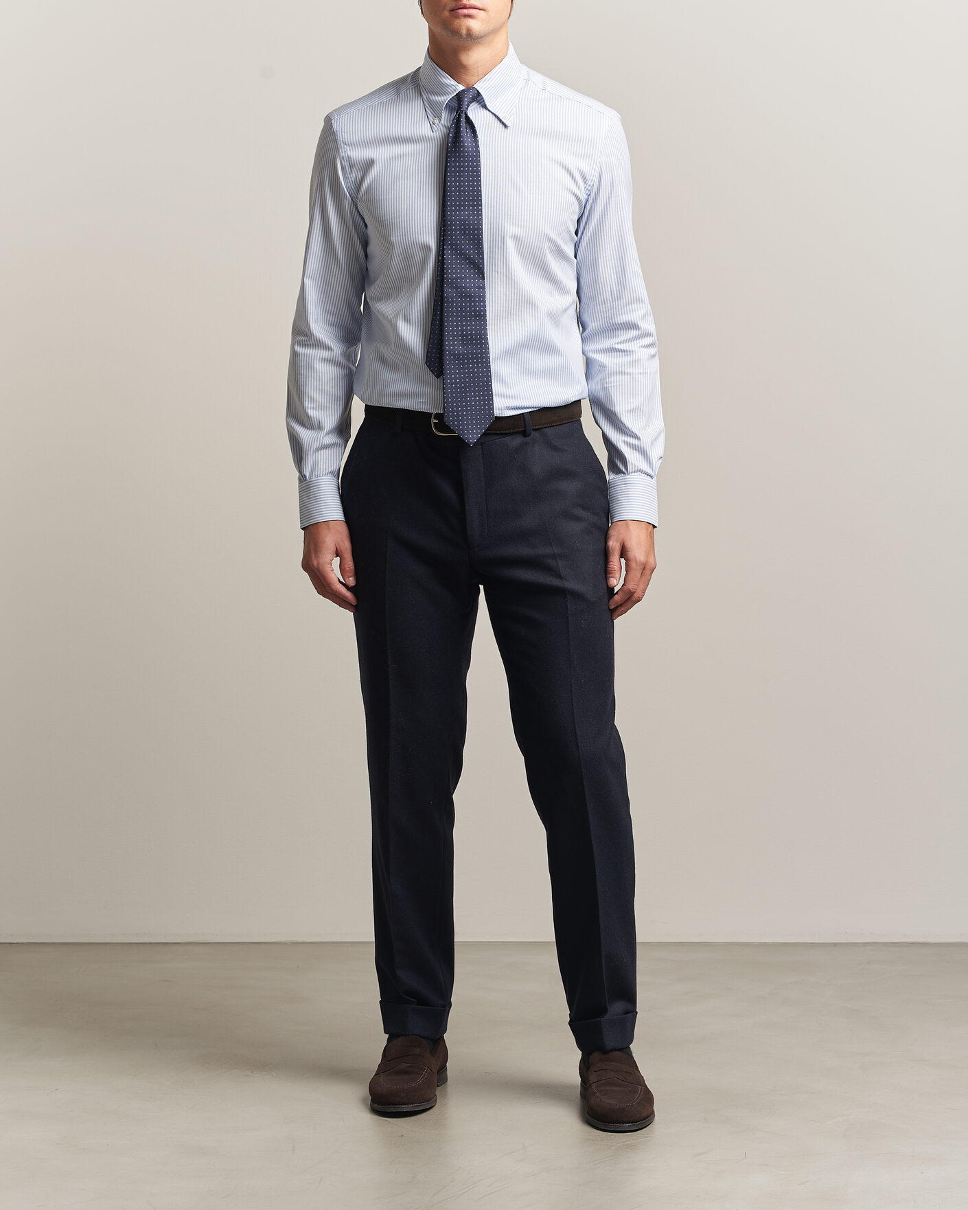 Mies | Kauluspaidat | Mazzarelli | Soft Oxford Button Down Shirt Light Blue Stripe