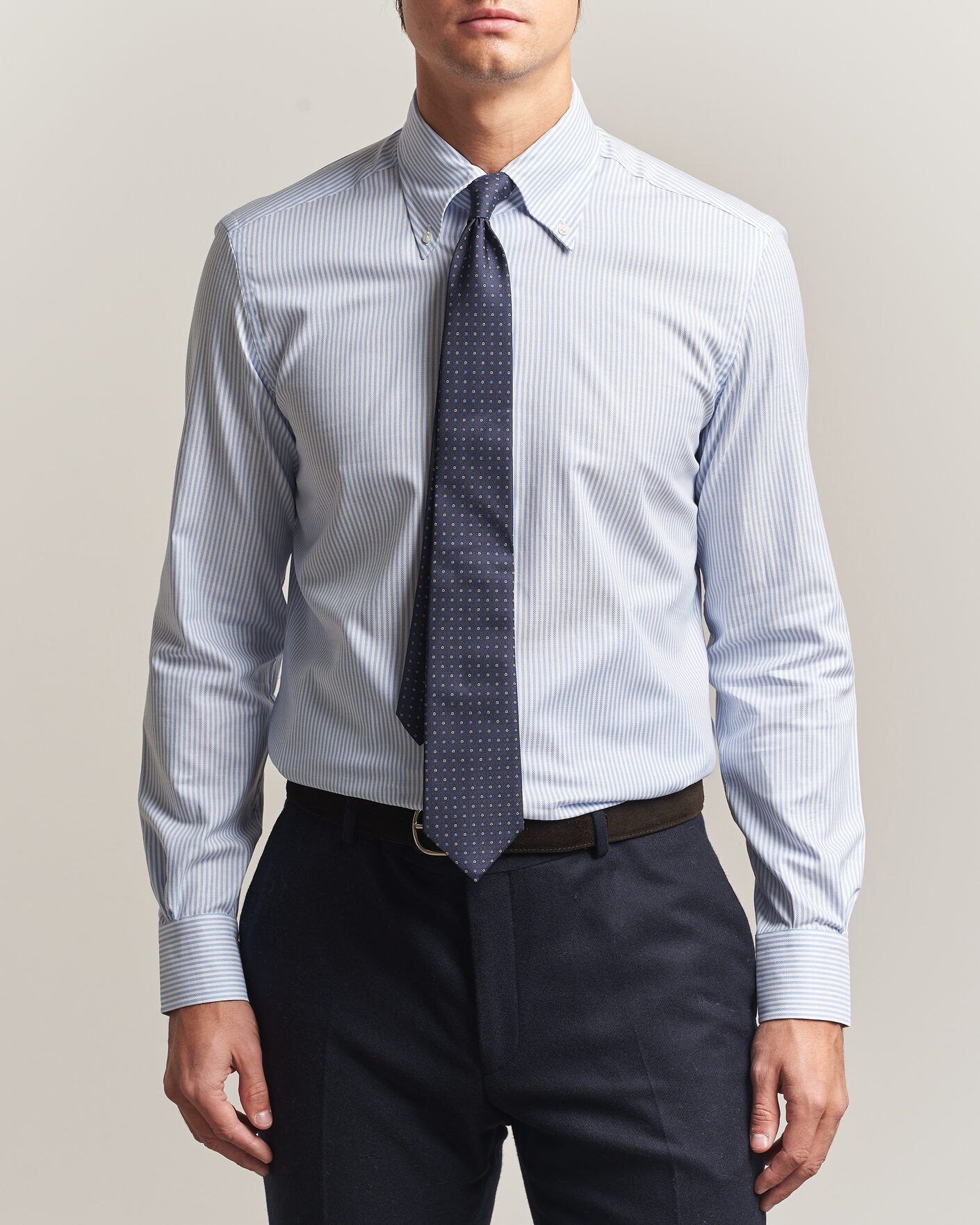 Mies | Kauluspaidat | Mazzarelli | Soft Oxford Button Down Shirt Light Blue Stripe