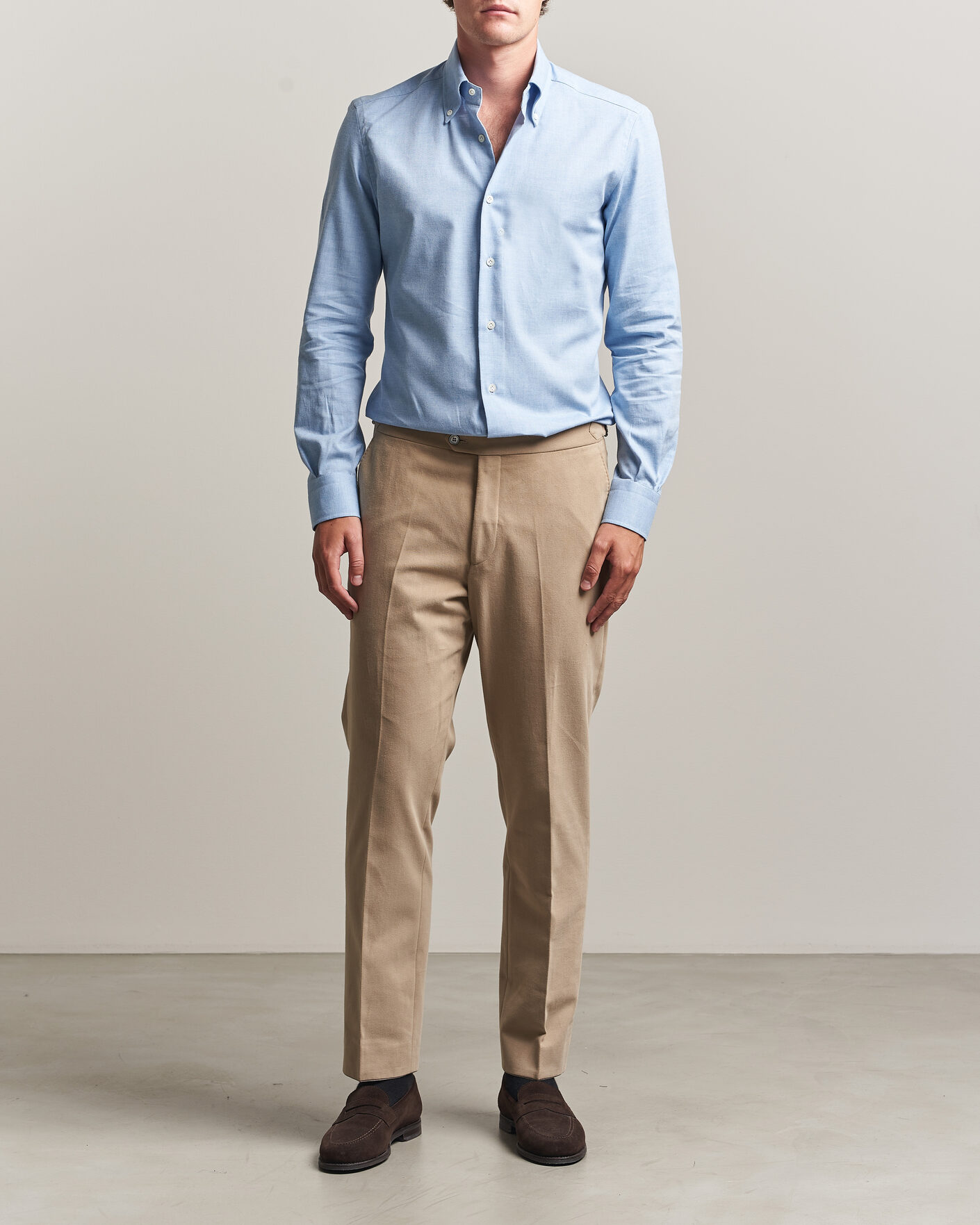 Mies | Kauluspaidat | Mazzarelli | Soft Flannel Button Down Shirt Light Blue