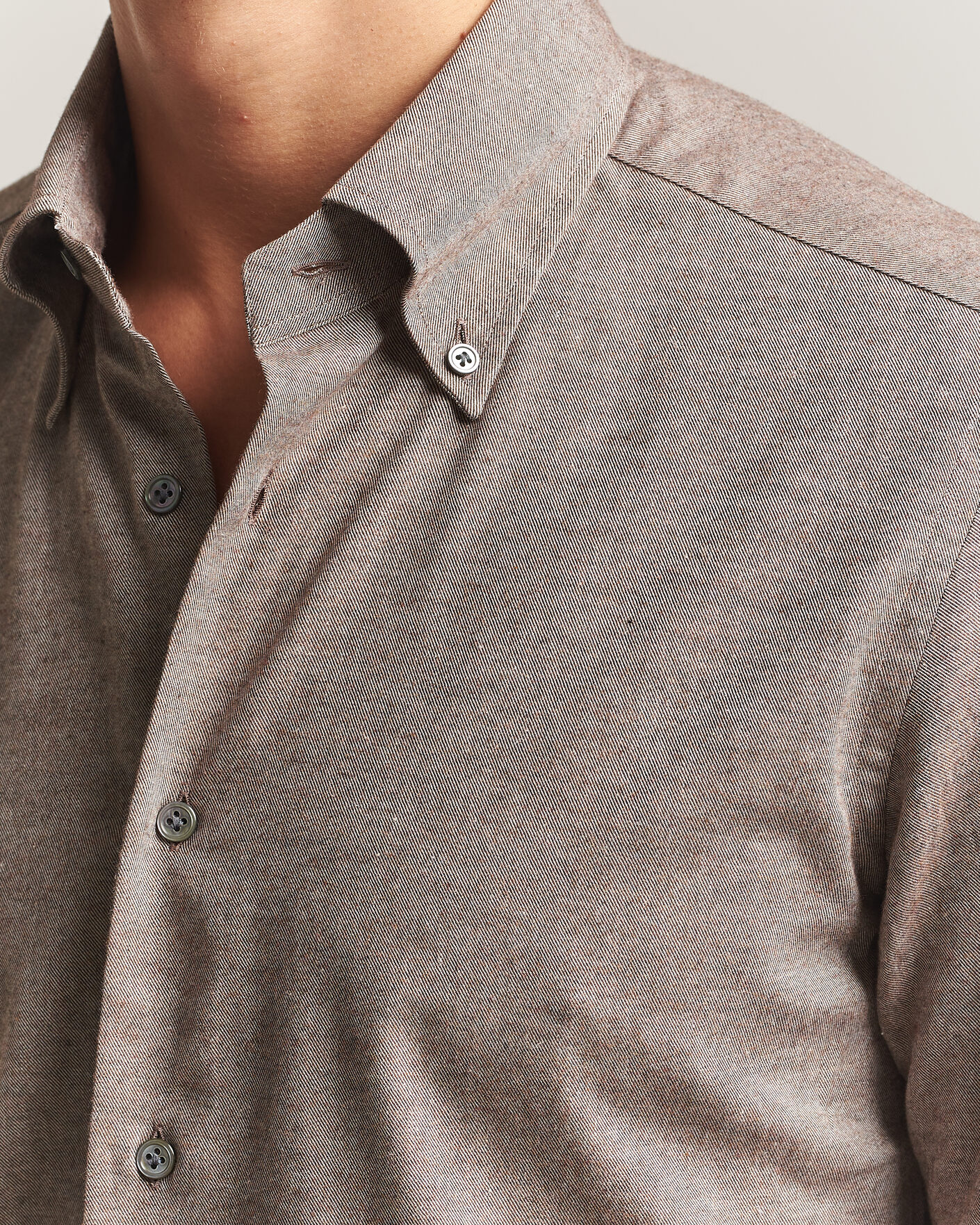 Mies | Kauluspaidat | Mazzarelli | Soft Flannel Button Down Shirt Taupe
