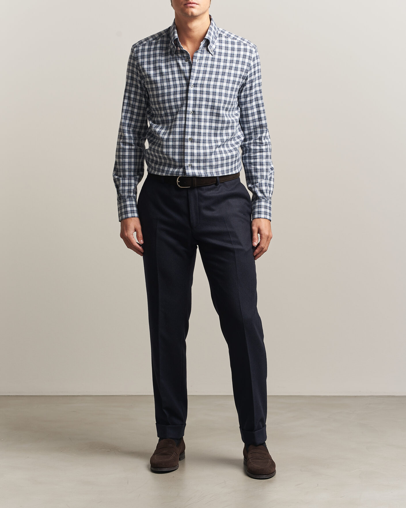 Mies | Kauluspaidat | Mazzarelli | Soft Flannel Button Down Shirt Navy