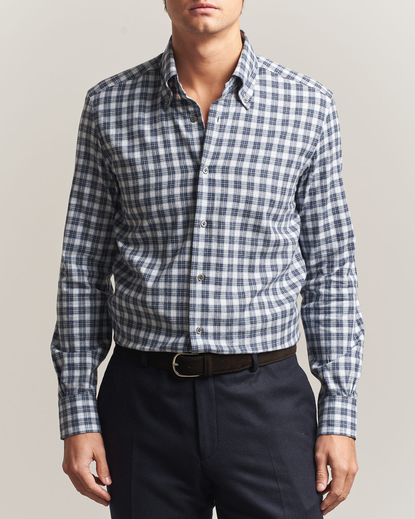 Mies | Kauluspaidat | Mazzarelli | Soft Flannel Button Down Shirt Navy