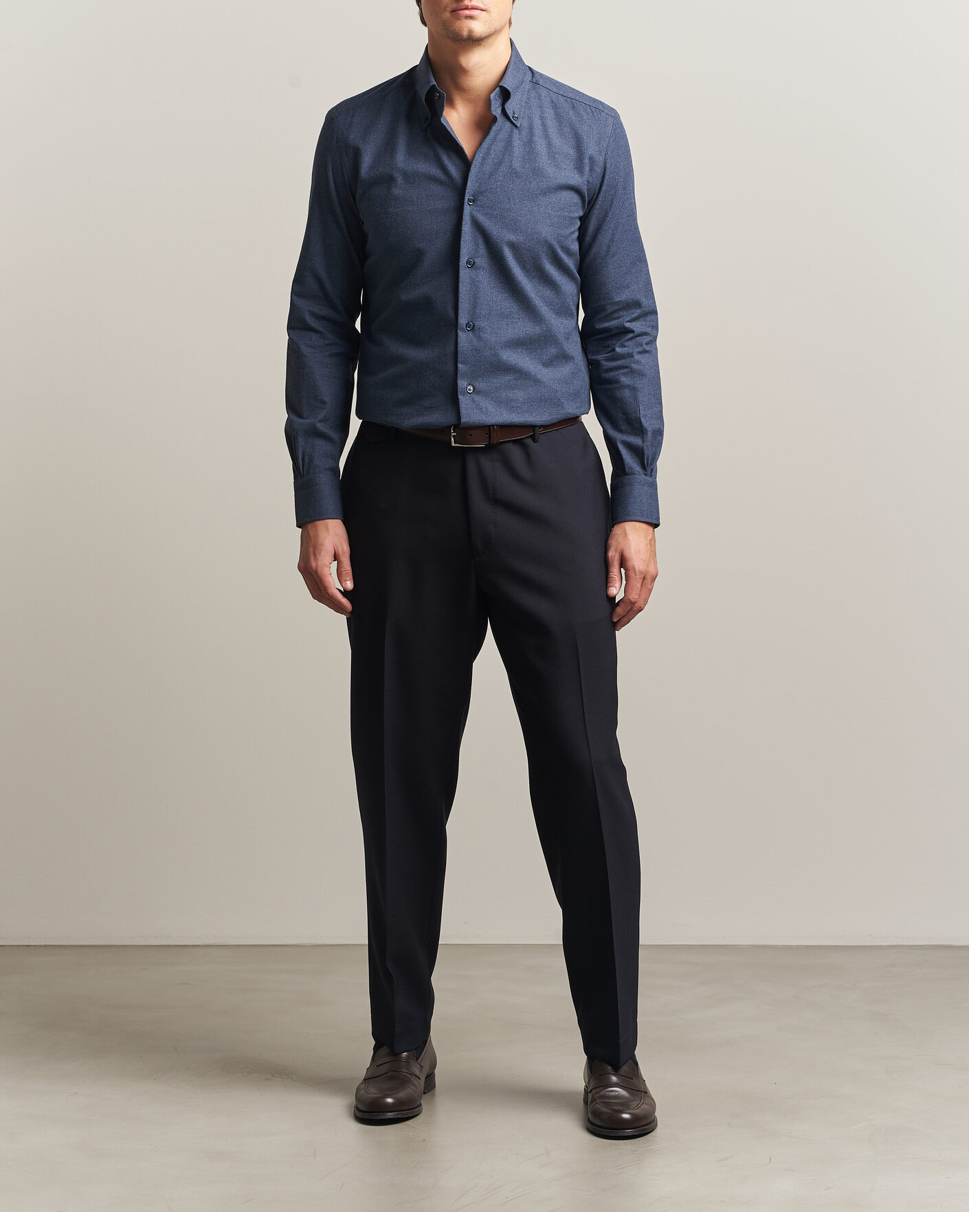 Mies | Kauluspaidat | Mazzarelli | Soft Flannel Button Down Shirt Navy