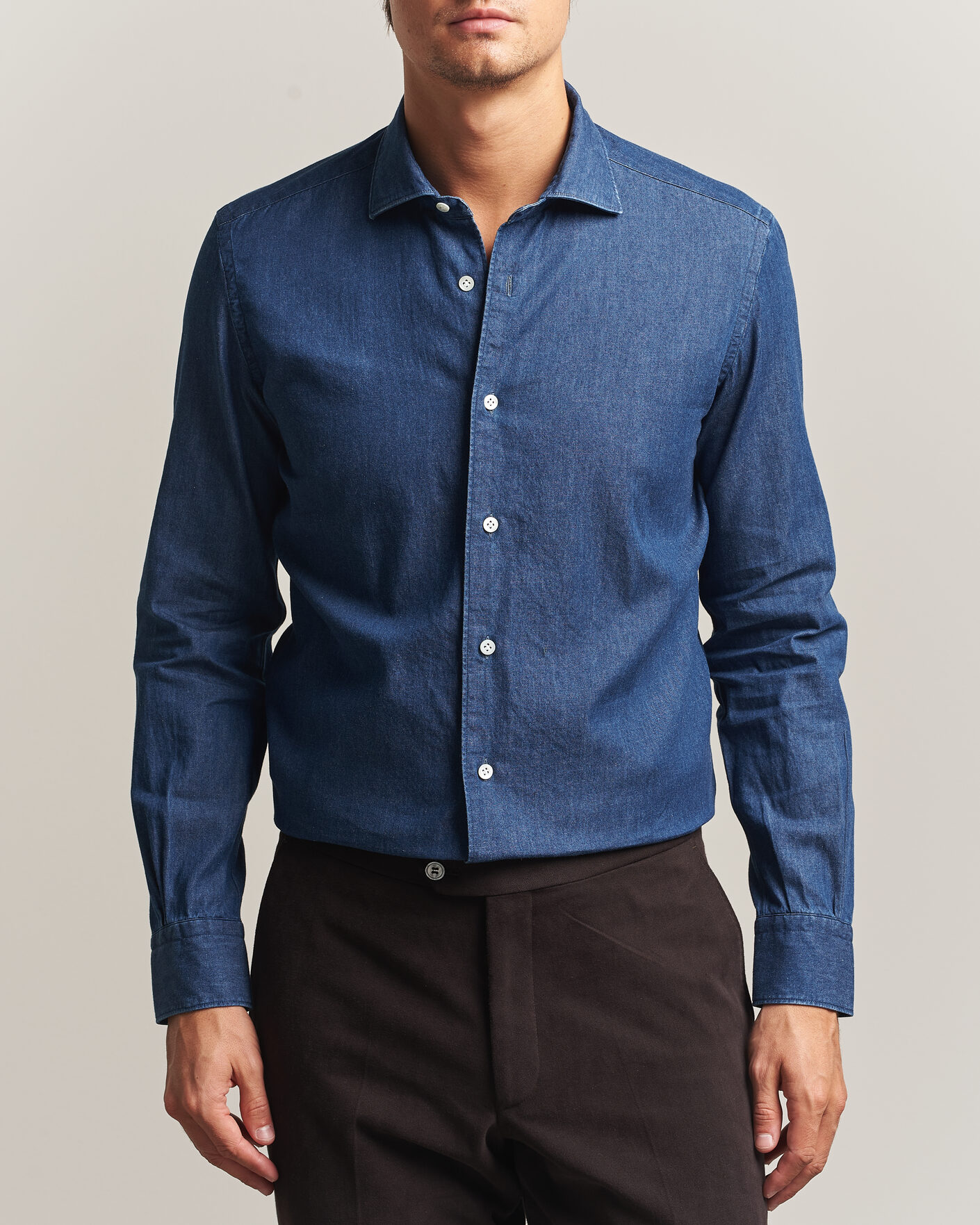Mies | Kauluspaidat | Mazzarelli | Soft Denim Shirt Blue Wash