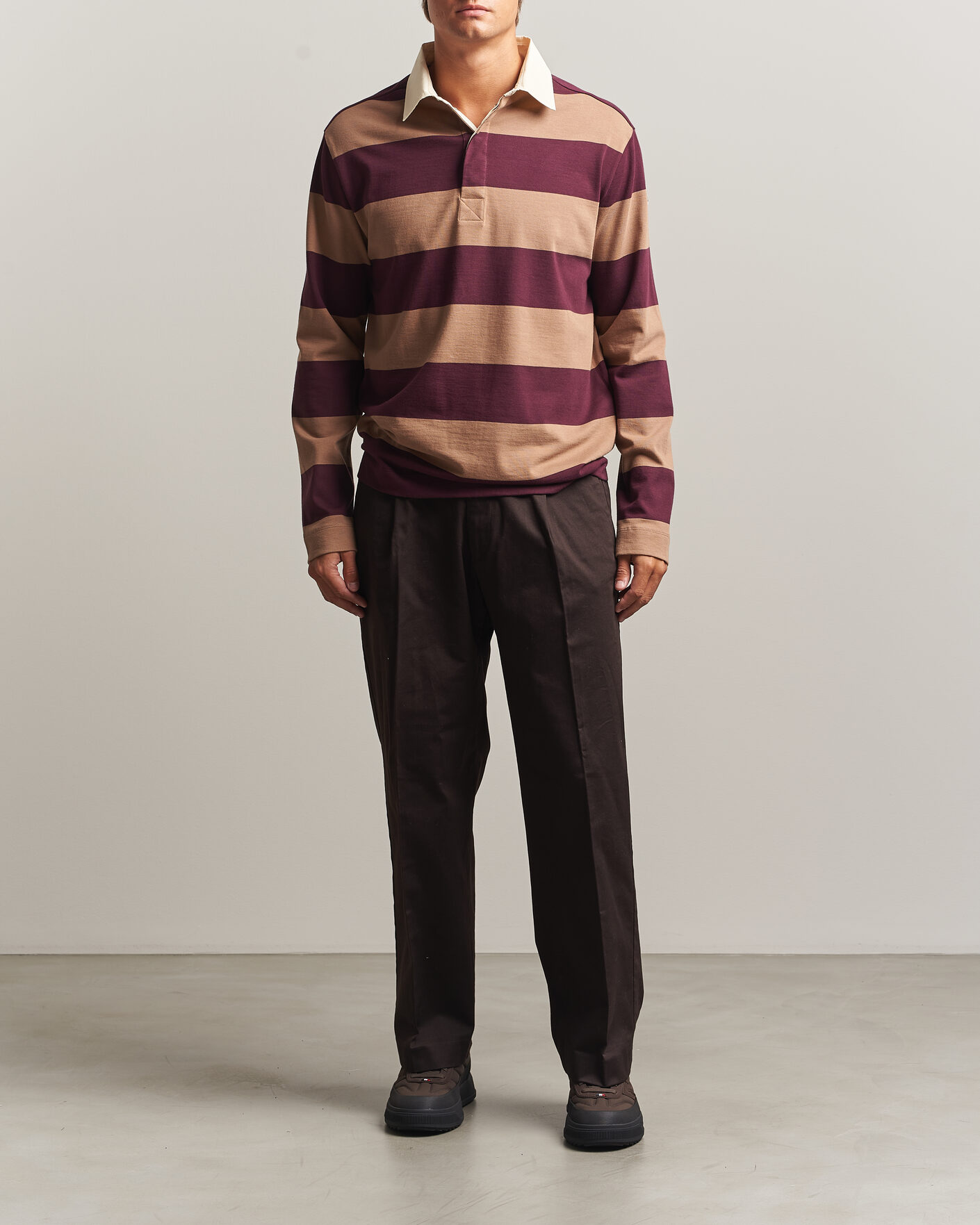 Mies | Puserot | Moncler | Striped Rugby Sweater Brown/Burgundy