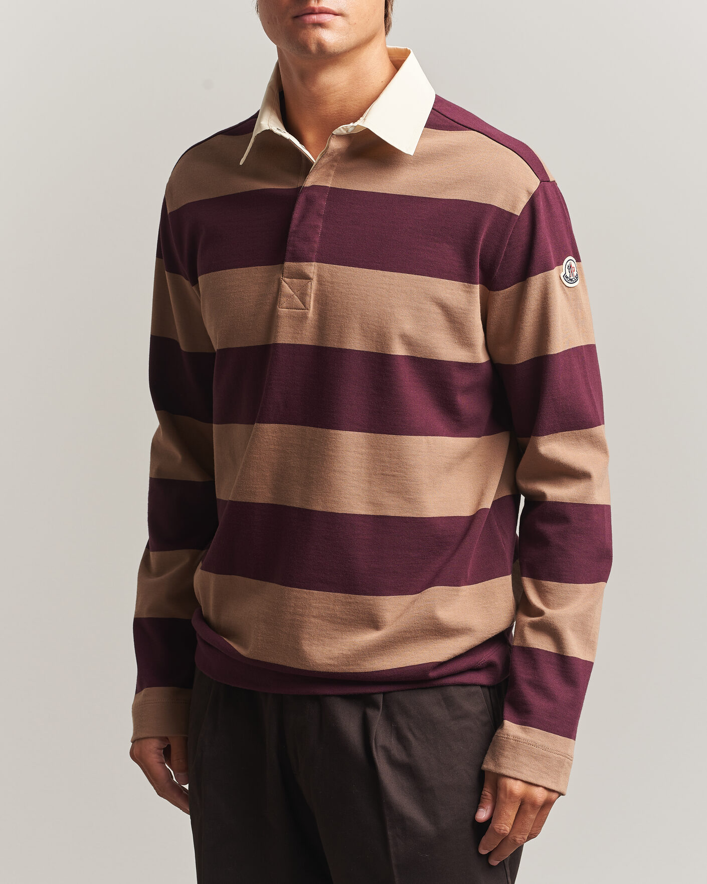 Mies | Puserot | Moncler | Striped Rugby Sweater Brown/Burgundy