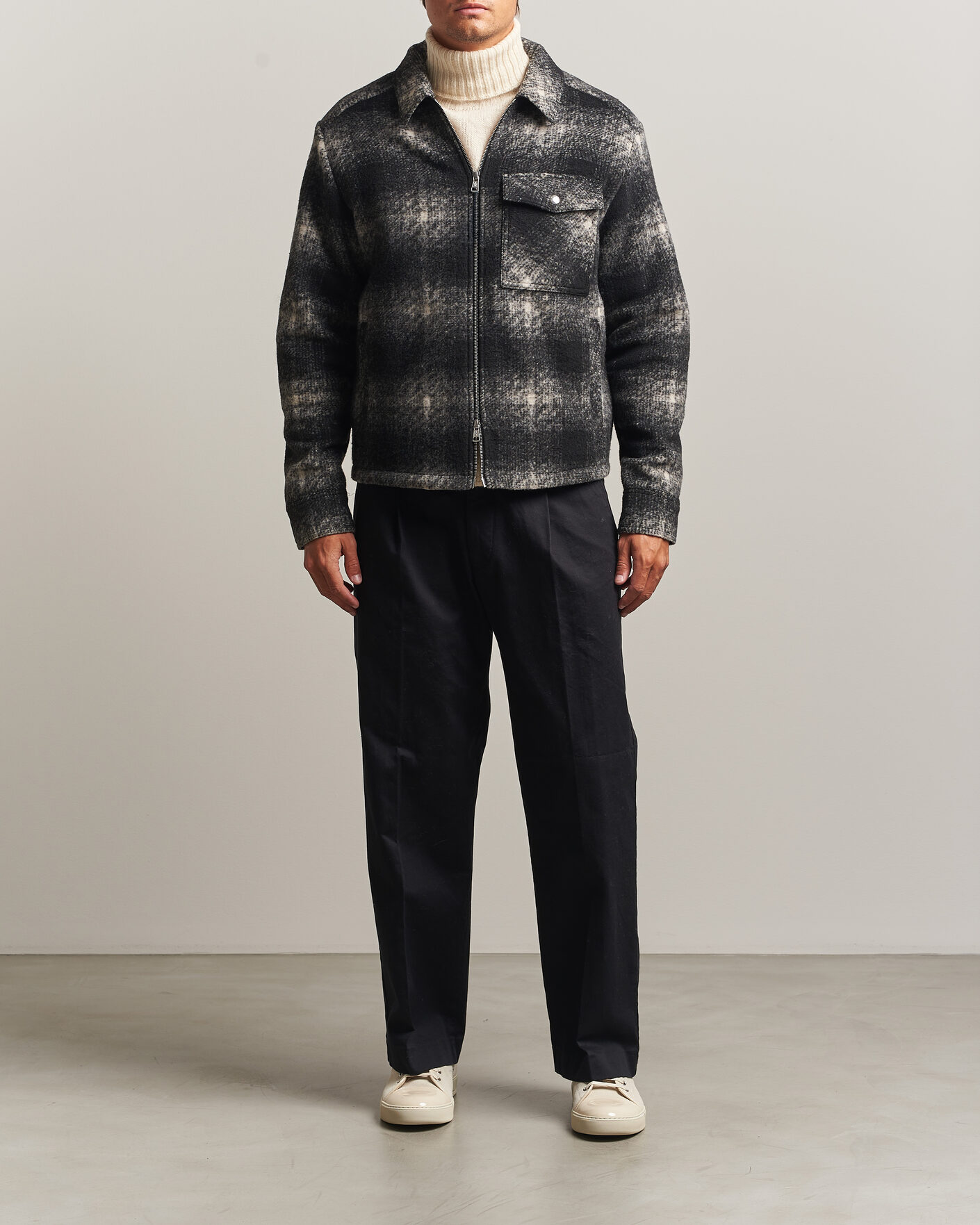 Mies | Kauluspaidat | Moncler | Flannel Overshirt Grey Check