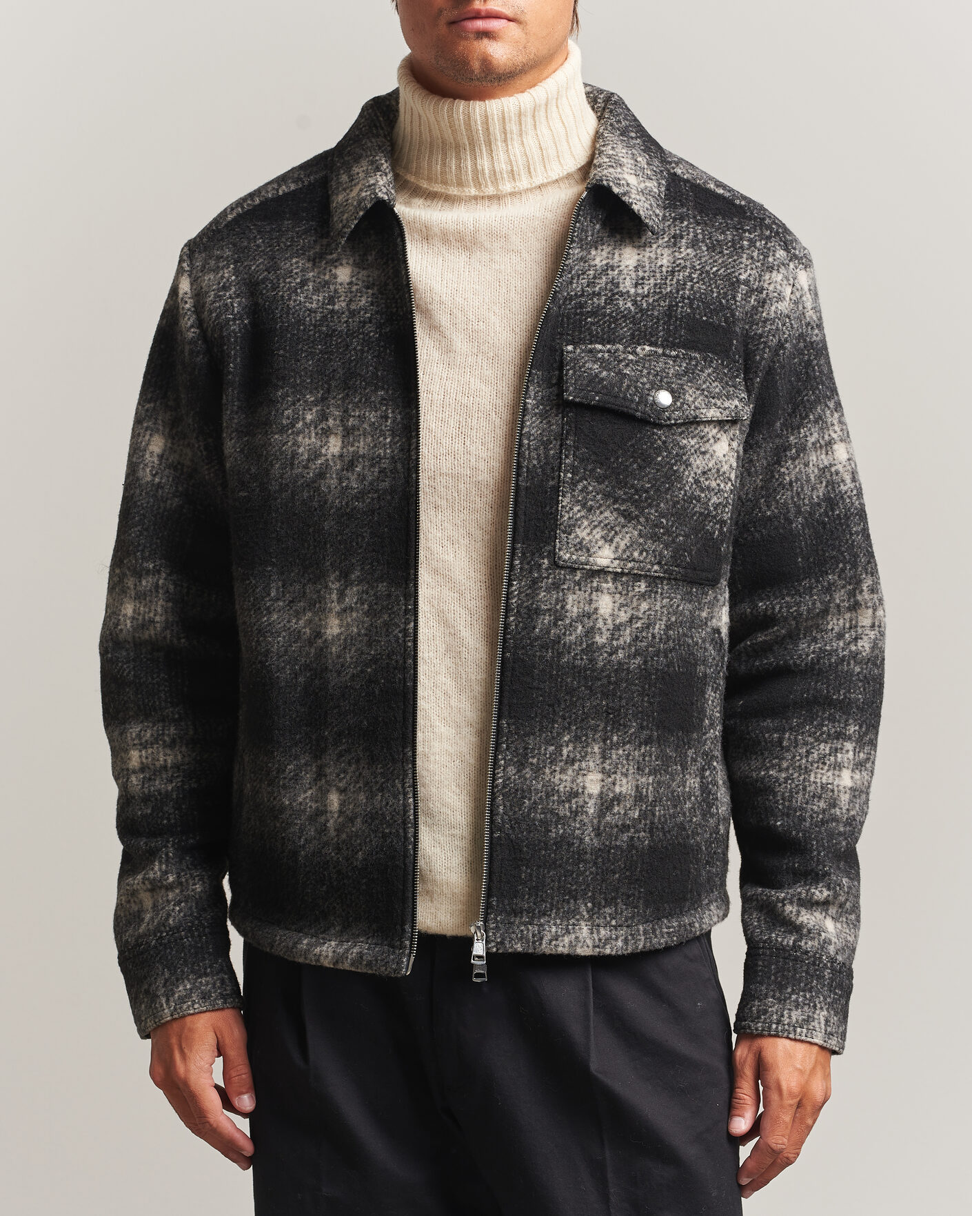 Mies | Kauluspaidat | Moncler | Flannel Overshirt Grey Check