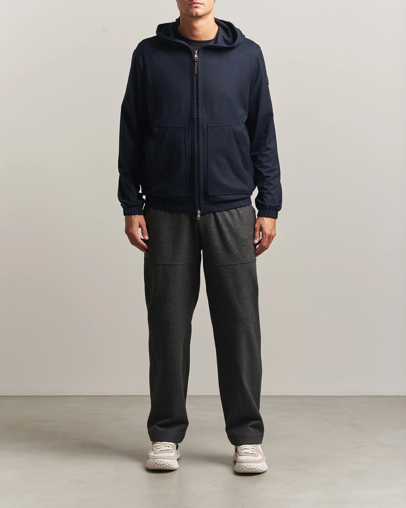 Mies | Puserot | Moncler | Full Zip Flannel Hoodie Navy