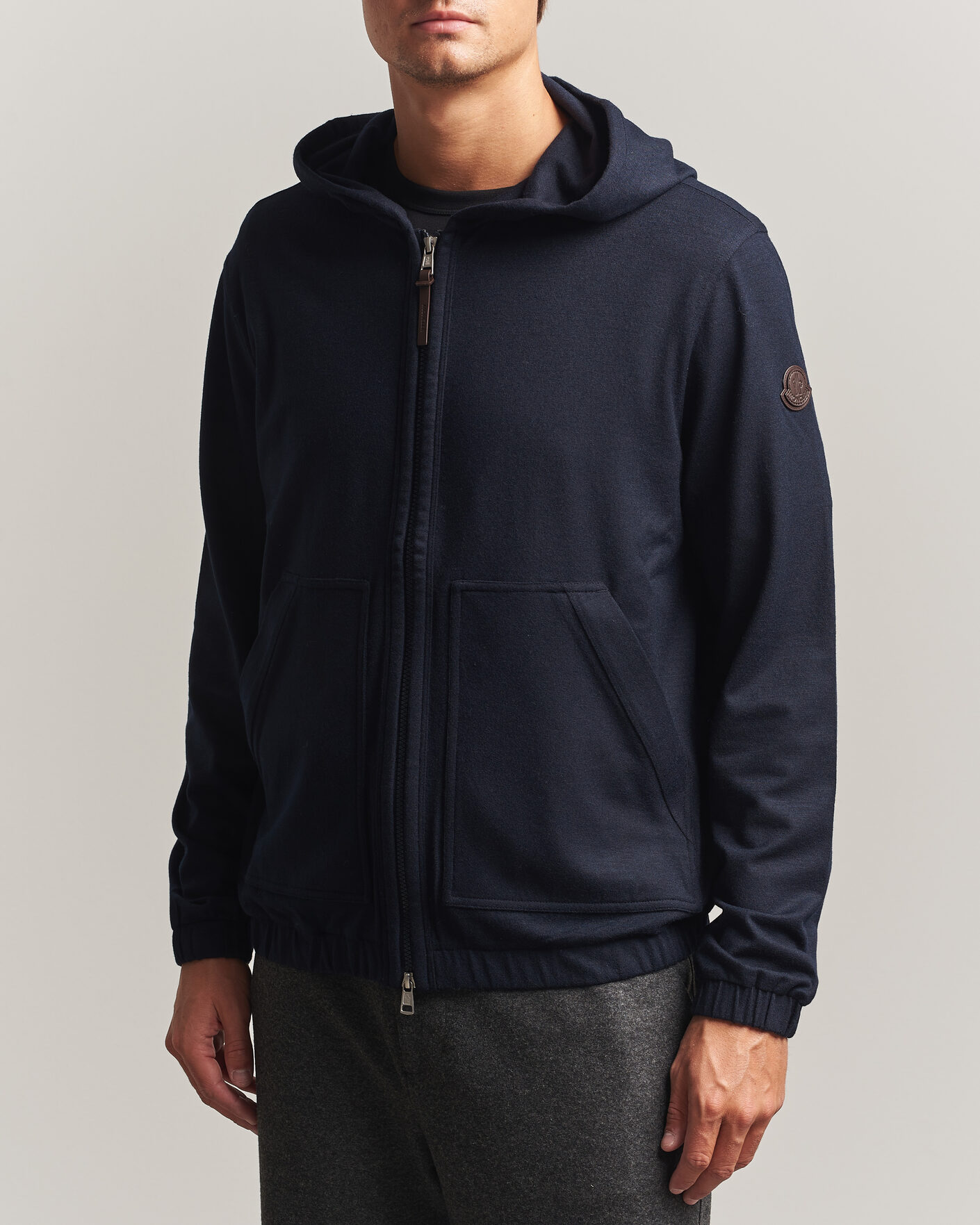 Mies | Puserot | Moncler | Full Zip Flannel Hoodie Navy