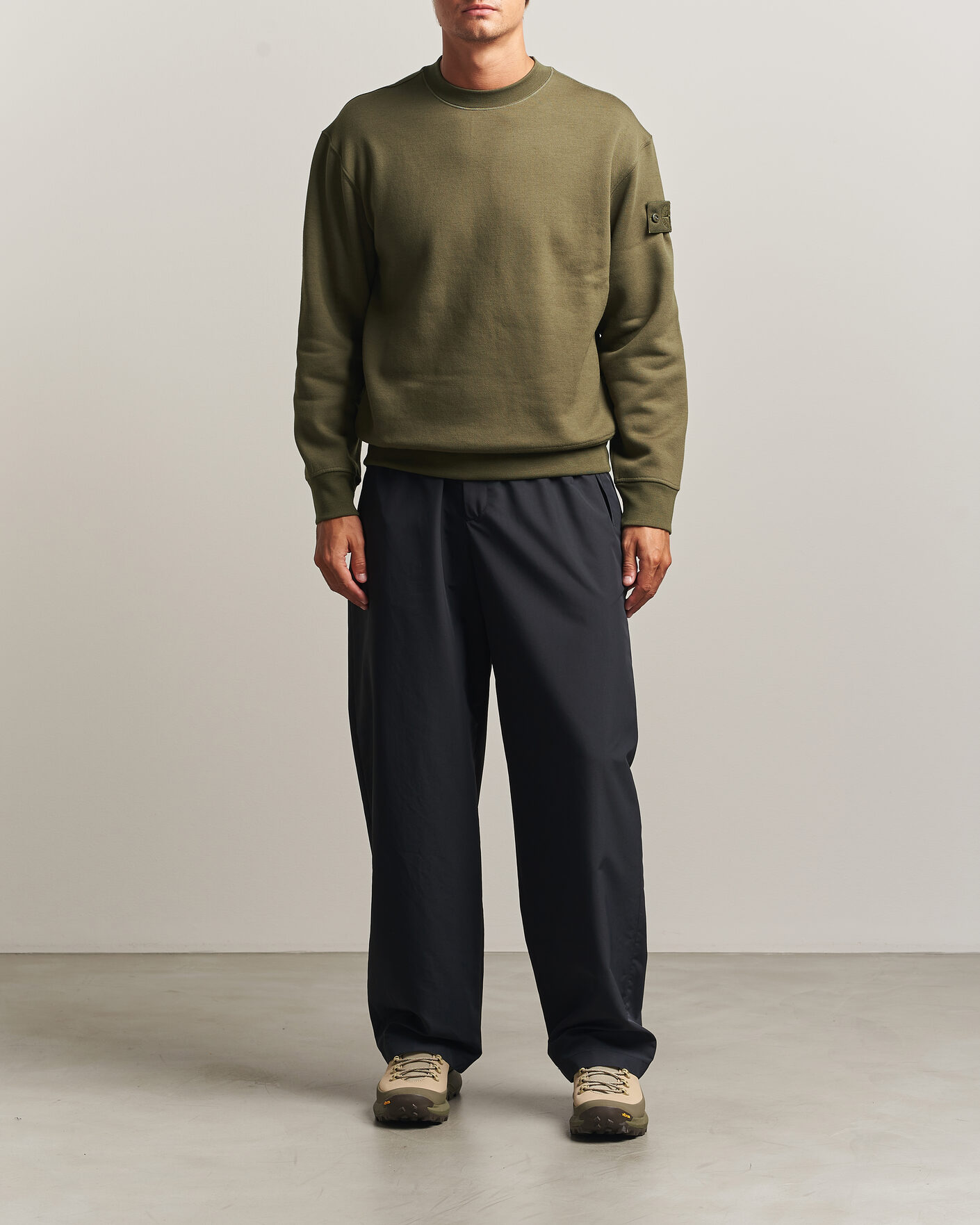 Mies | Puserot | Stone Island | Ghost Cotton/Wool Fleece Sweatshirt Miltary Green