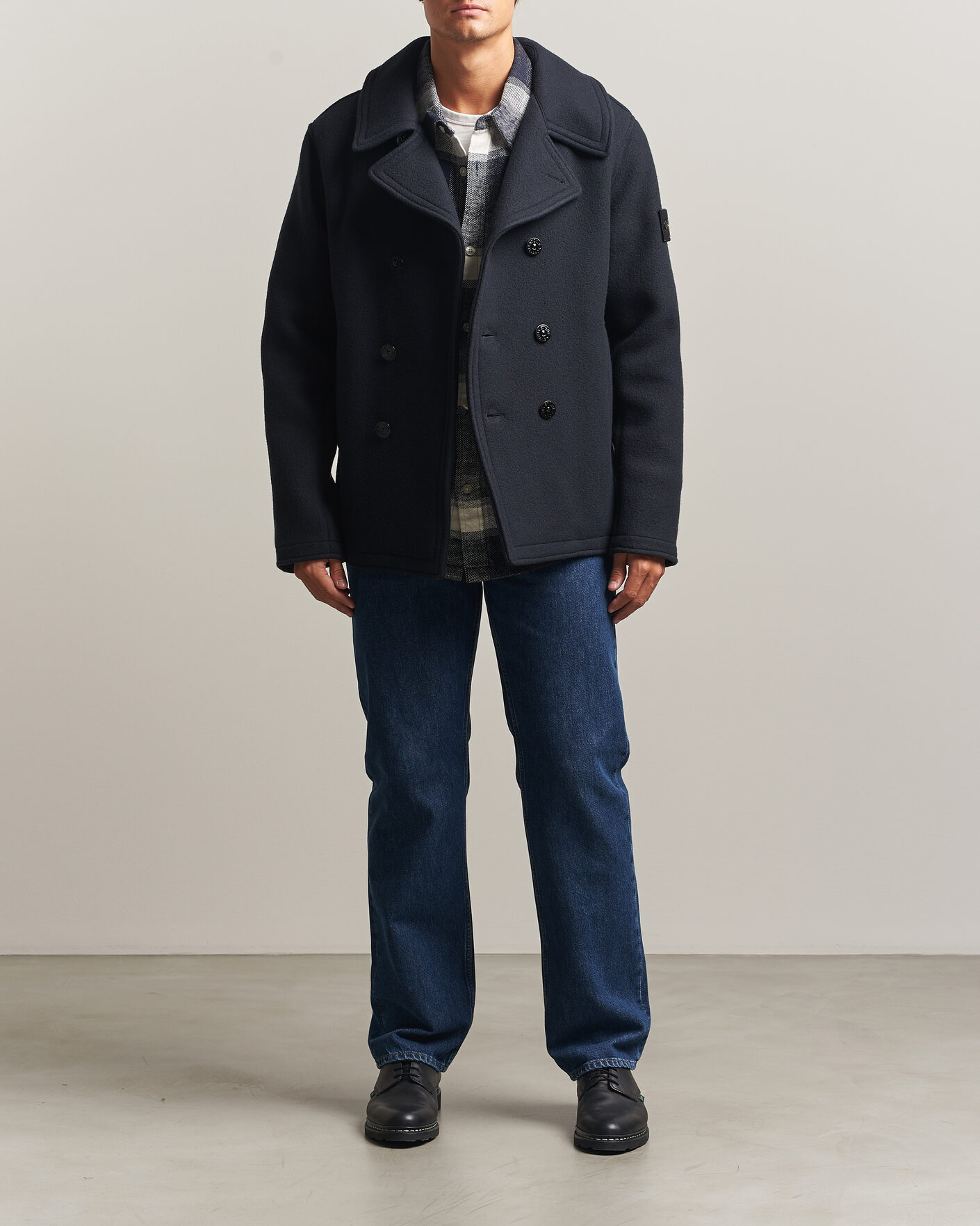Mies | Takit | Stone Island | Heavy Melton Wool Peacoat Navy Blue