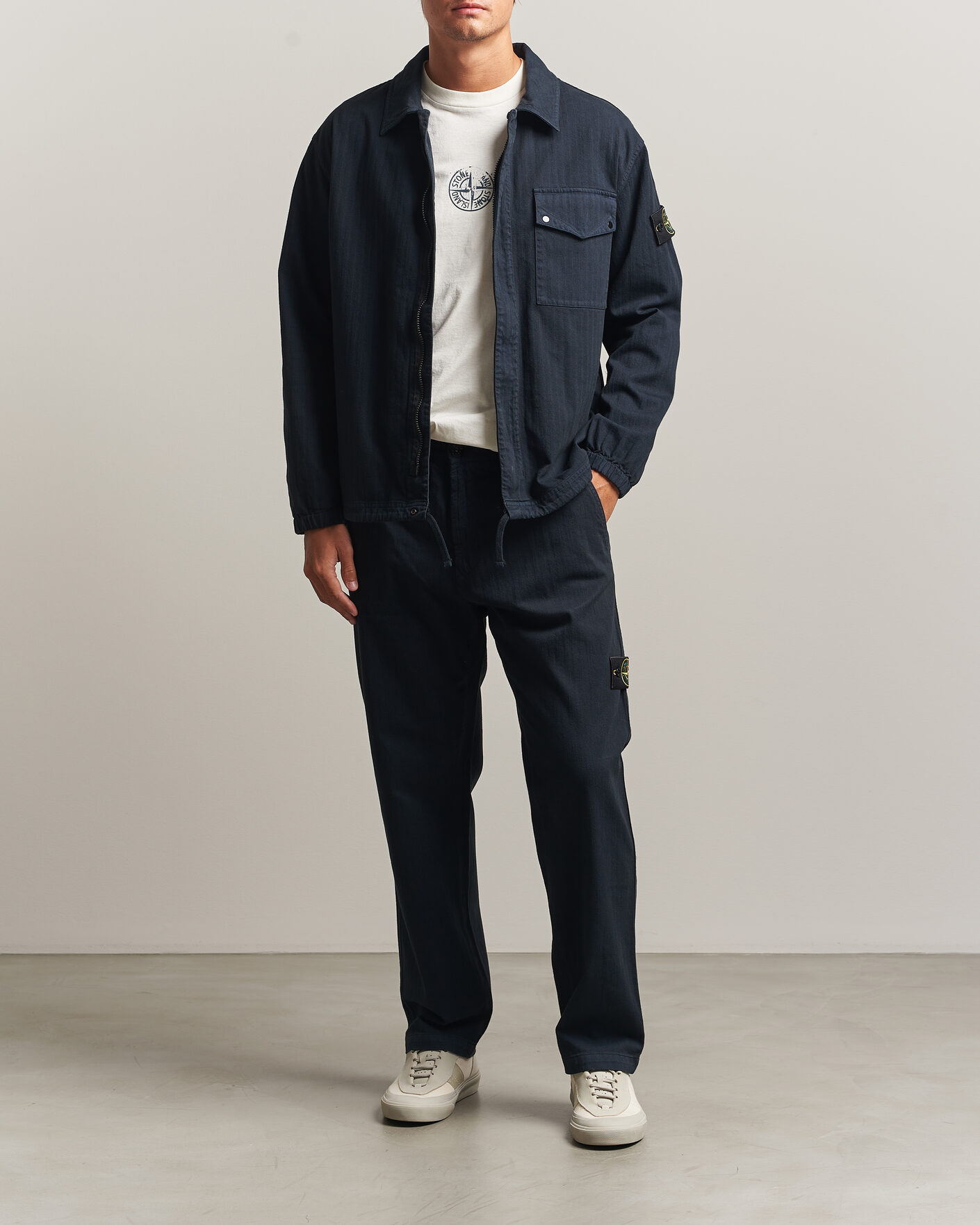 Mies | Kauluspaidat | Stone Island | Garment Dyed Cotton Herringbone Overshirt Navy Blue