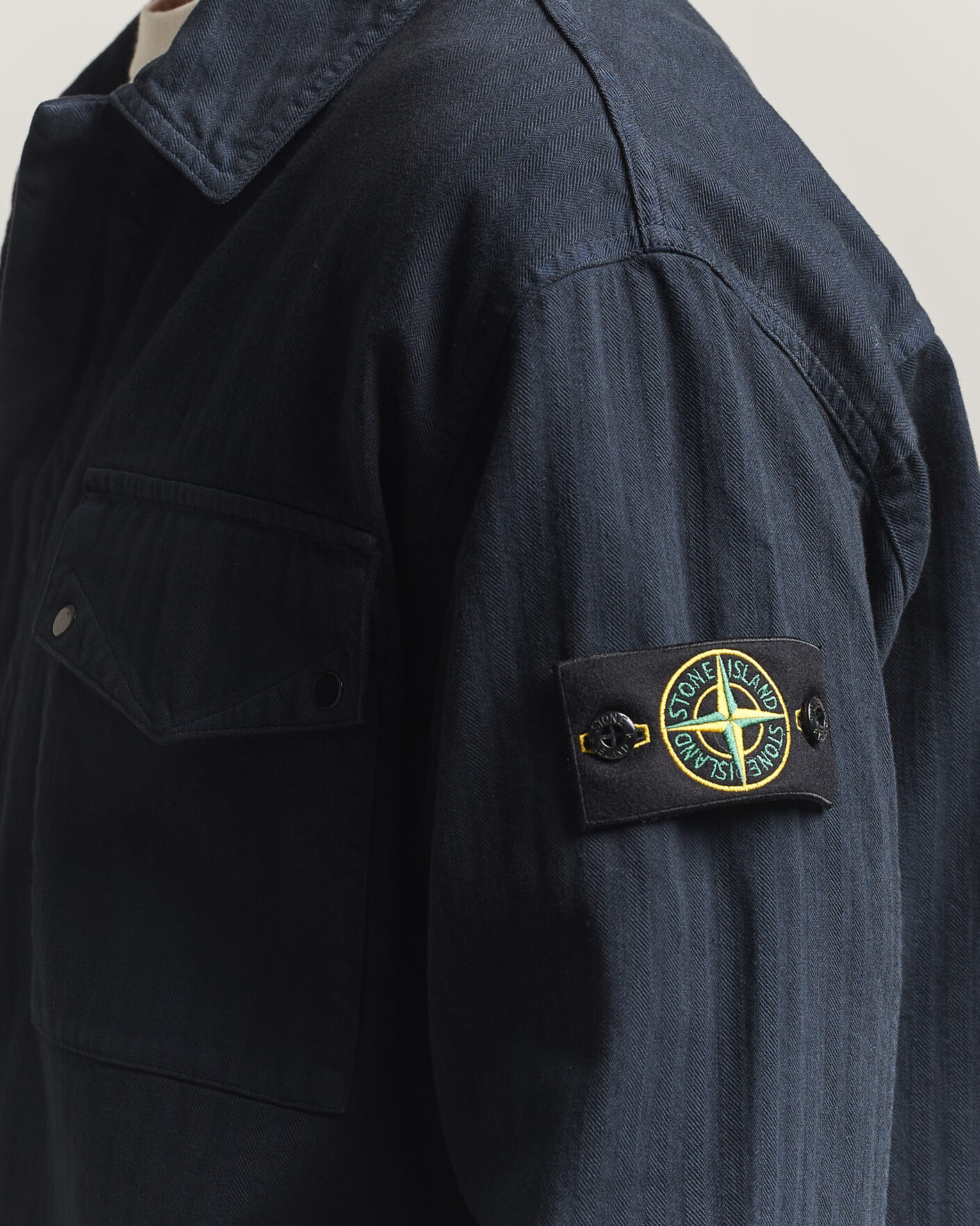 Mies | Kauluspaidat | Stone Island | Garment Dyed Cotton Herringbone Overshirt Navy Blue