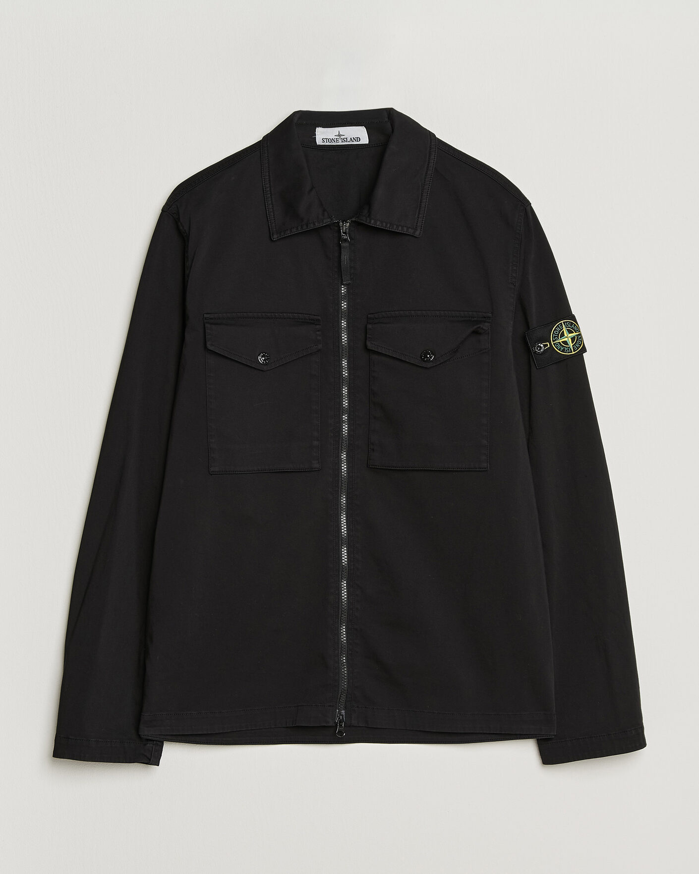 Mies | Kauluspaidat | Stone Island | Organic Cotton Satin Stretch Zip Overshirt Black