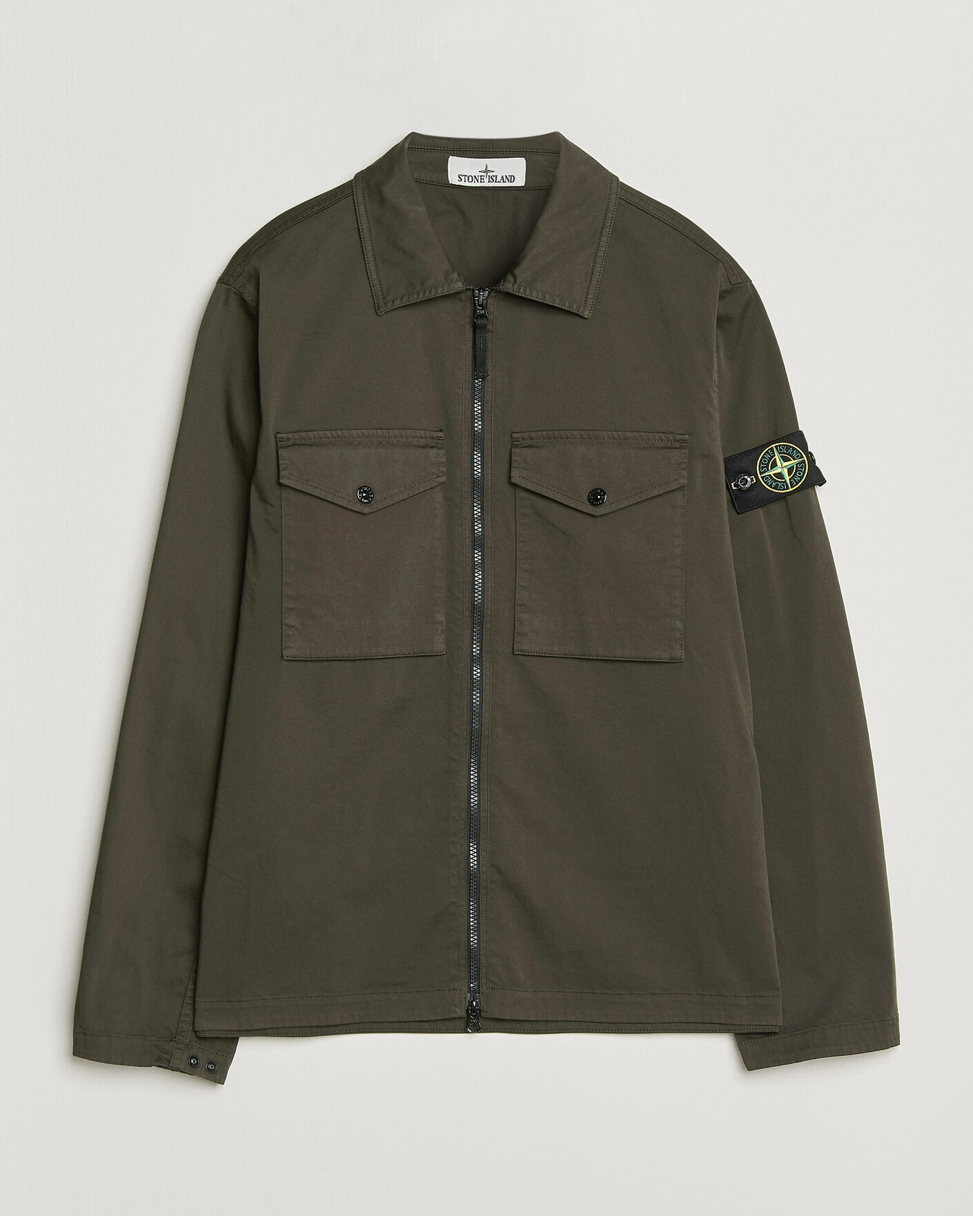 Mies | Kauluspaidat | Stone Island | Organic Cotton Satin Stretch Zip Overshirt Grey
