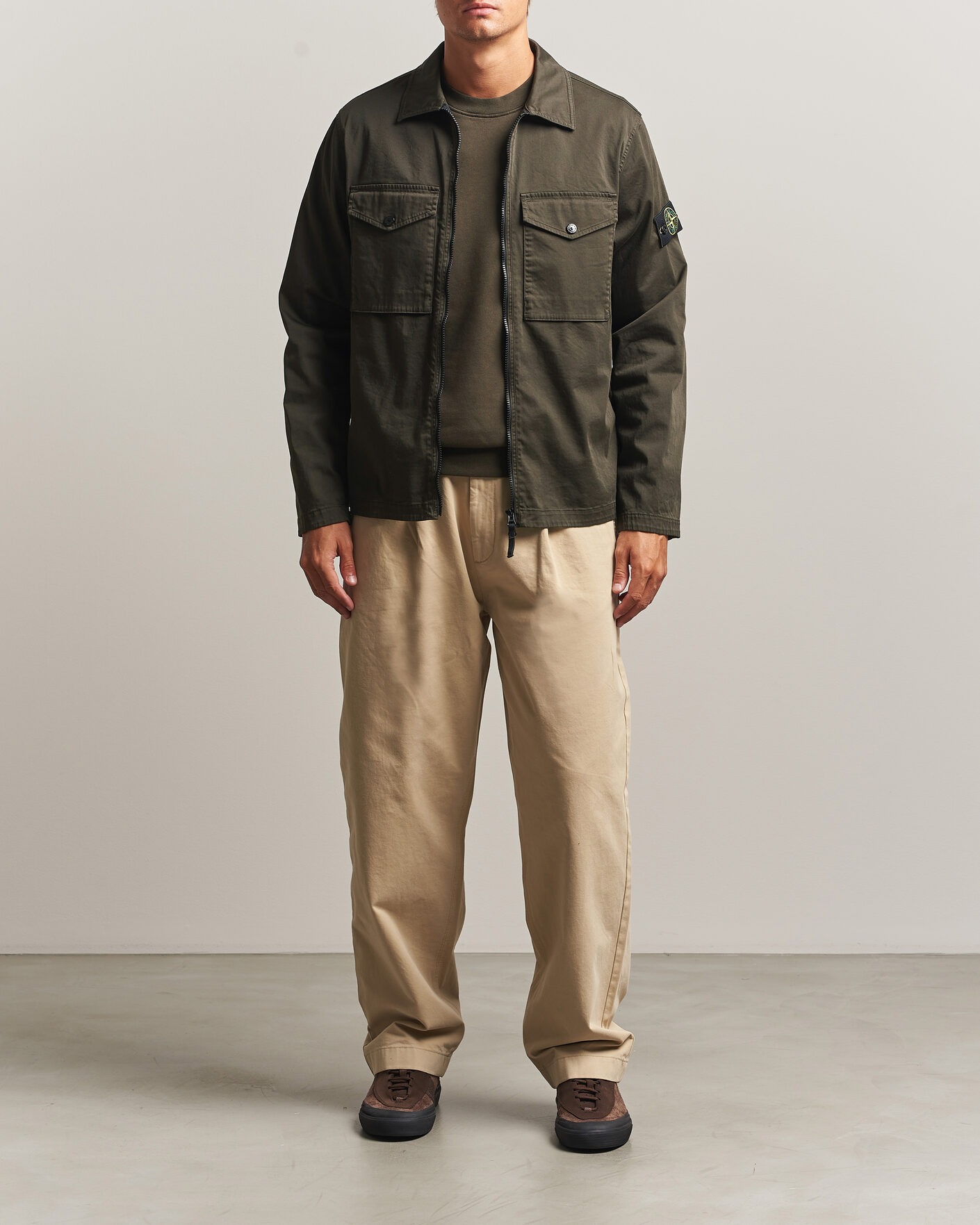 Mies | Kauluspaidat | Stone Island | Organic Cotton Satin Stretch Zip Overshirt Grey