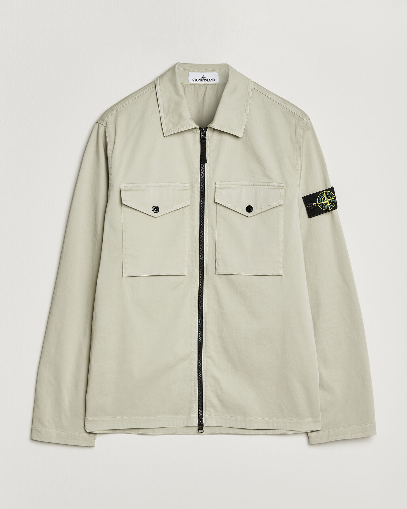 Mies | Kauluspaidat | Stone Island | Organic Cotton Satin Stretch Zip Overshirt Sand