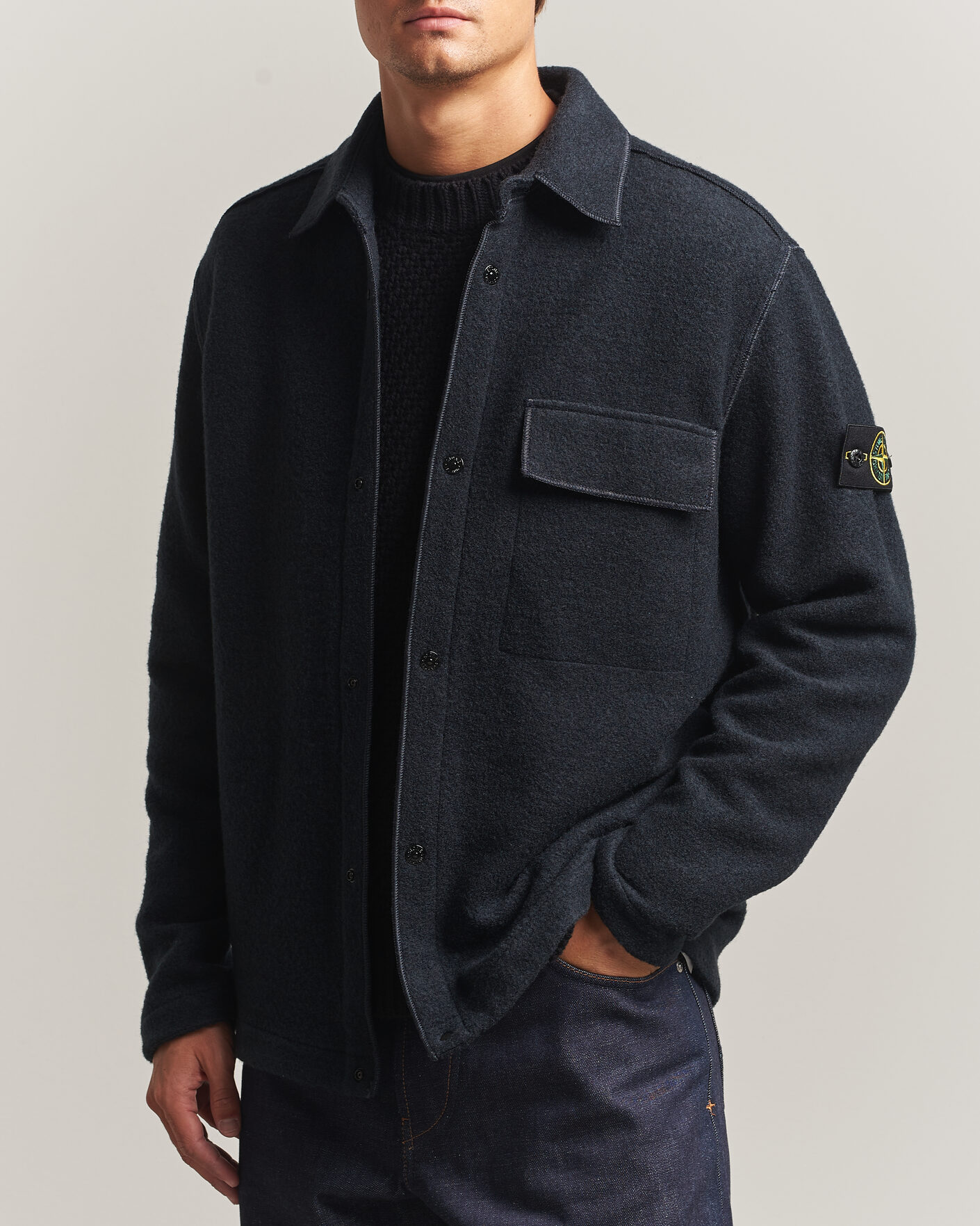Mies | Kauluspaidat | Stone Island | Micro Bouclé Overshirt Navy Blue