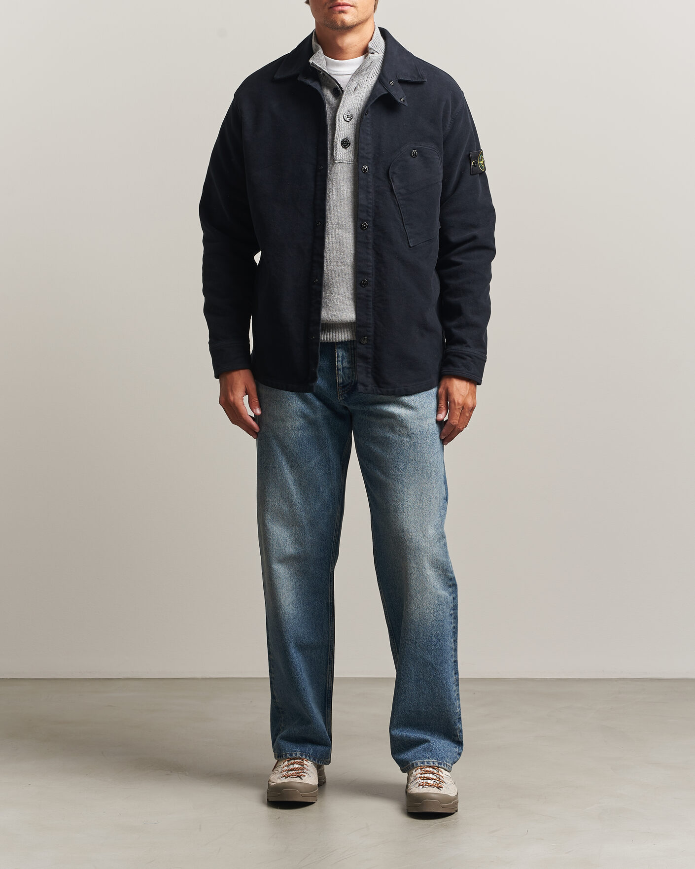Mies | Kauluspaidat | Stone Island | Cotton Moleskin Overshirt Navy Blue