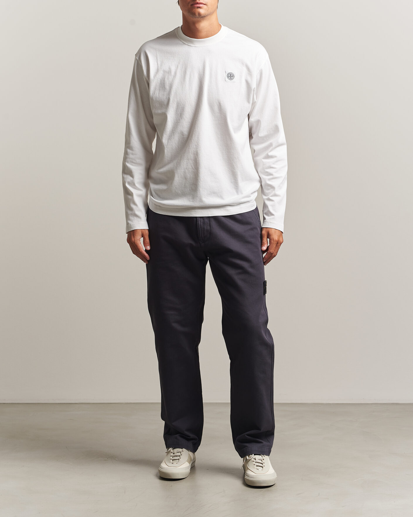 Mies | T-paidat | Stone Island | Organic Cotton Jersey Long Sleeve T-Shirt White