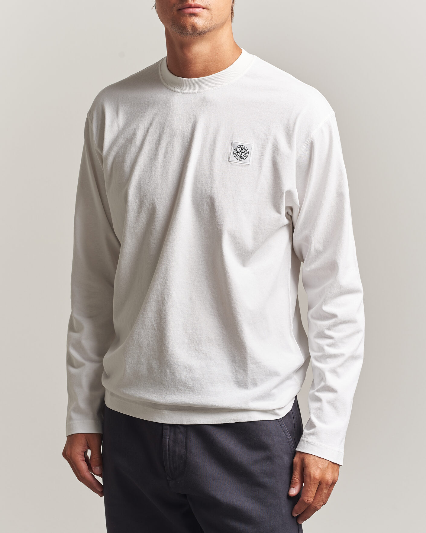 Mies | T-paidat | Stone Island | Organic Cotton Jersey Long Sleeve T-Shirt White