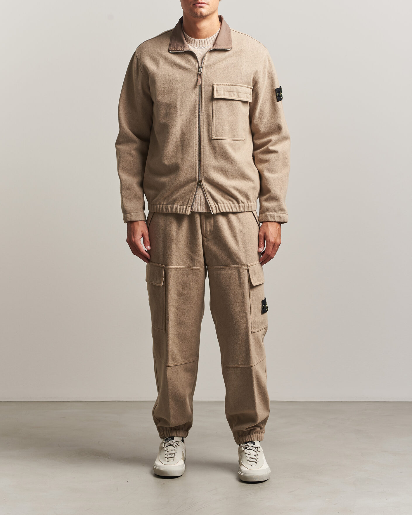 Mies | Housut | Stone Island | Wool/Nylon Flannel Cargo Trousers Biscuit