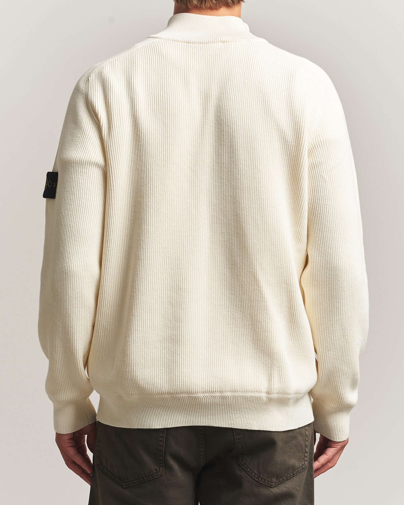Mies | Puserot | Stone Island | Ribbed Soft Organic Cotton Half-Zip Ivory