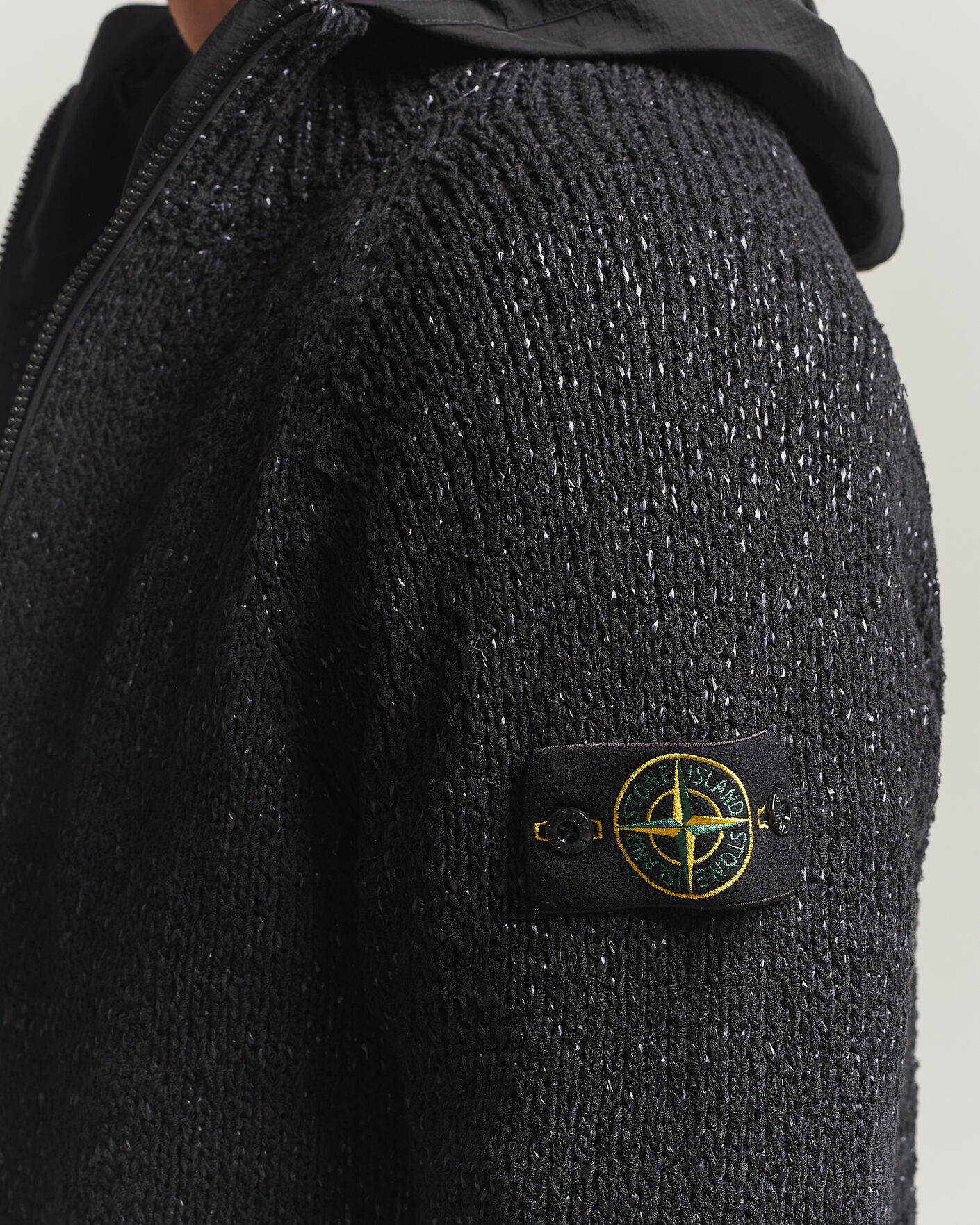 Mies | Puserot | Stone Island | Brushed Cotton/Nylon Reversible Zip Hood Black