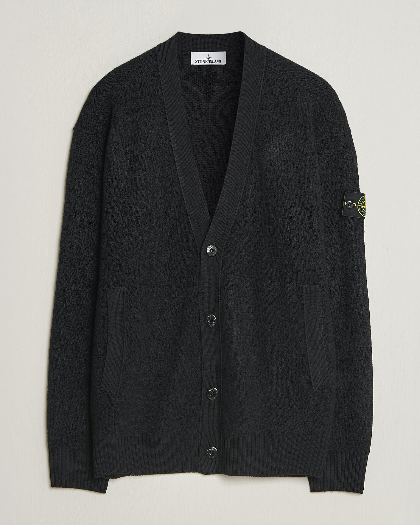 Mies | Puserot | Stone Island | Textured Stitch Wool Cardigan Black