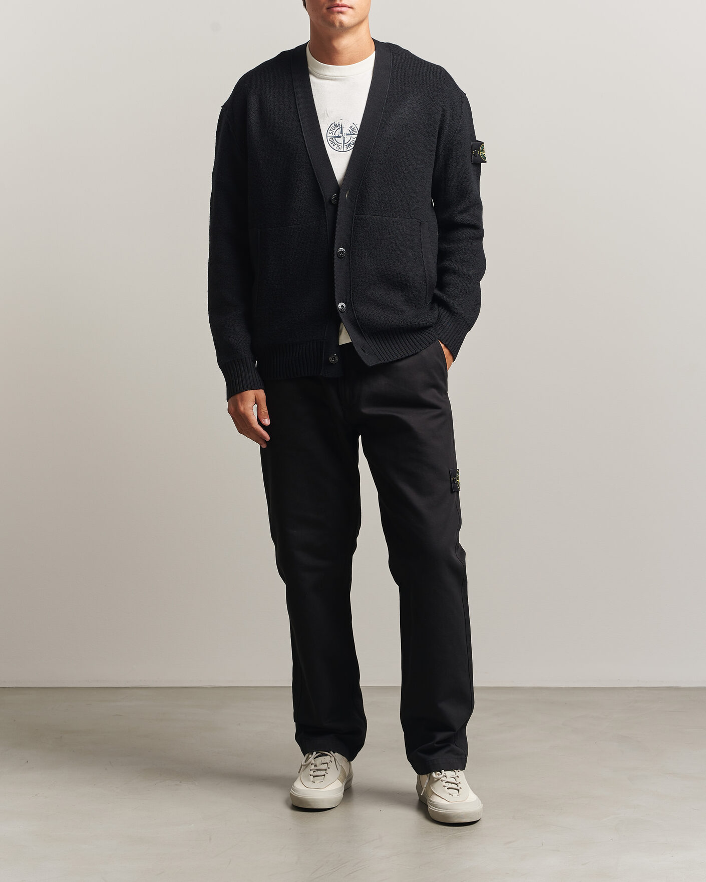 Mies | Puserot | Stone Island | Textured Stitch Wool Cardigan Black