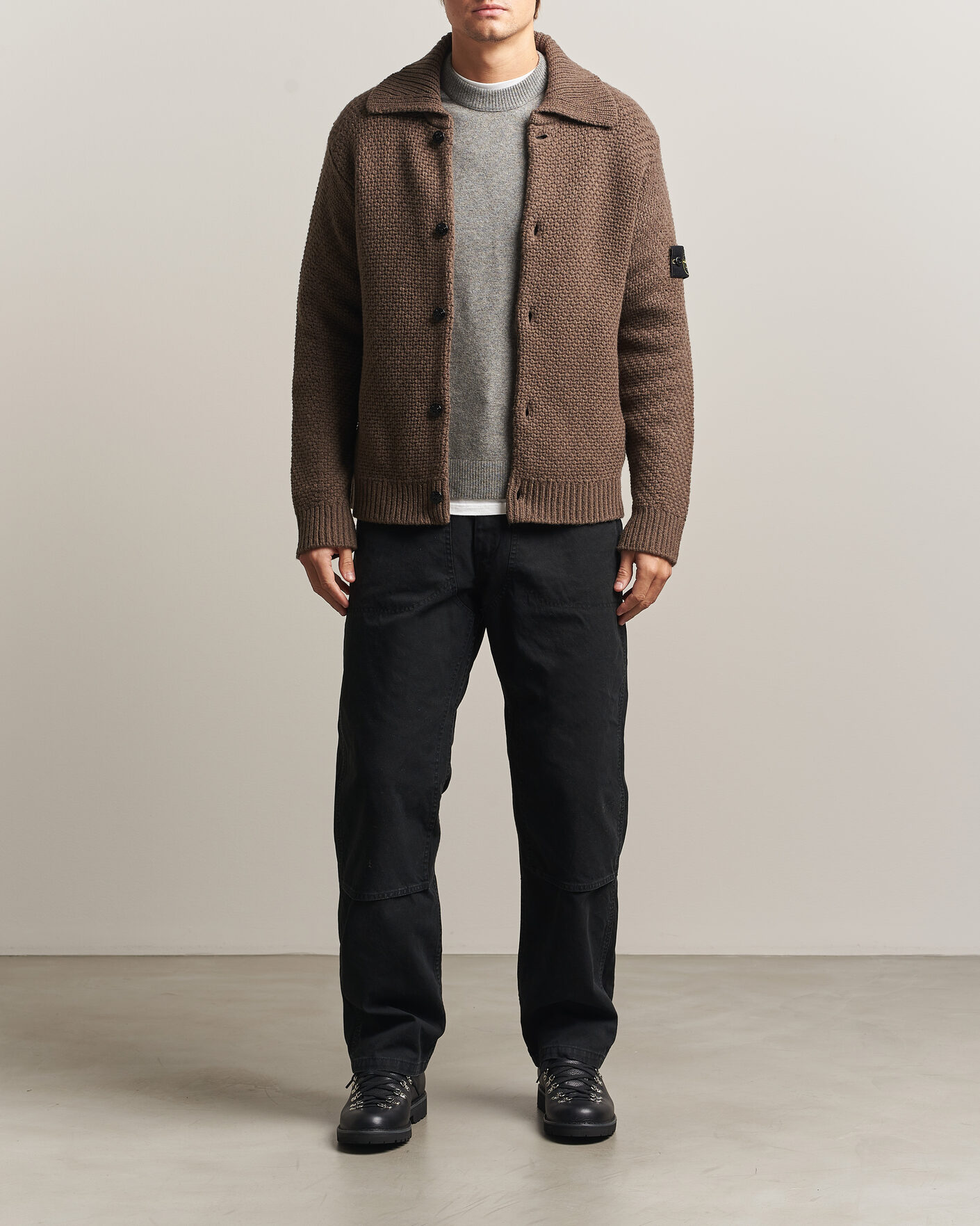 Mies | Puserot | Stone Island | Basket Stitch Lambswool Cardigan Umber Melange