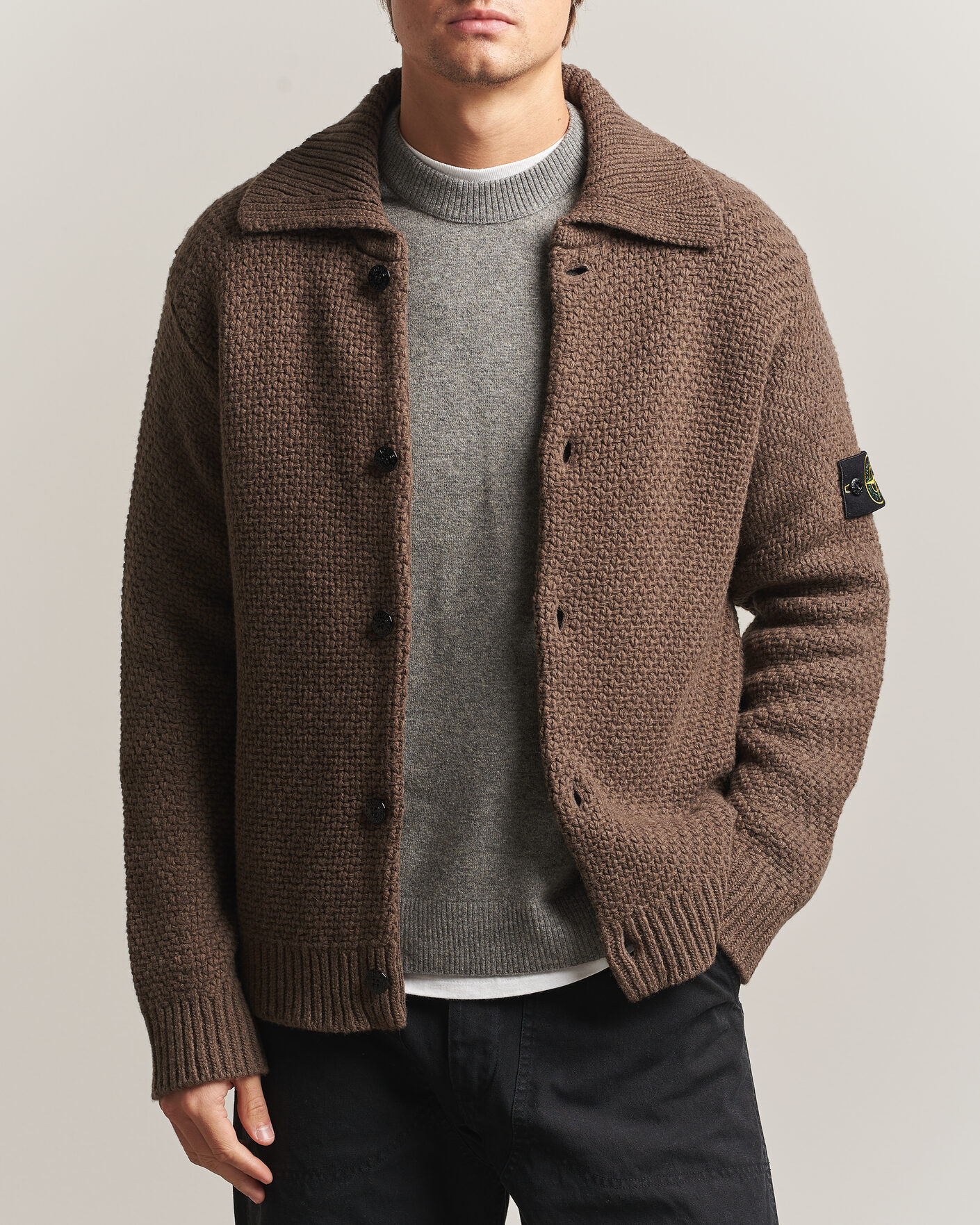Mies | Puserot | Stone Island | Basket Stitch Lambswool Cardigan Umber Melange