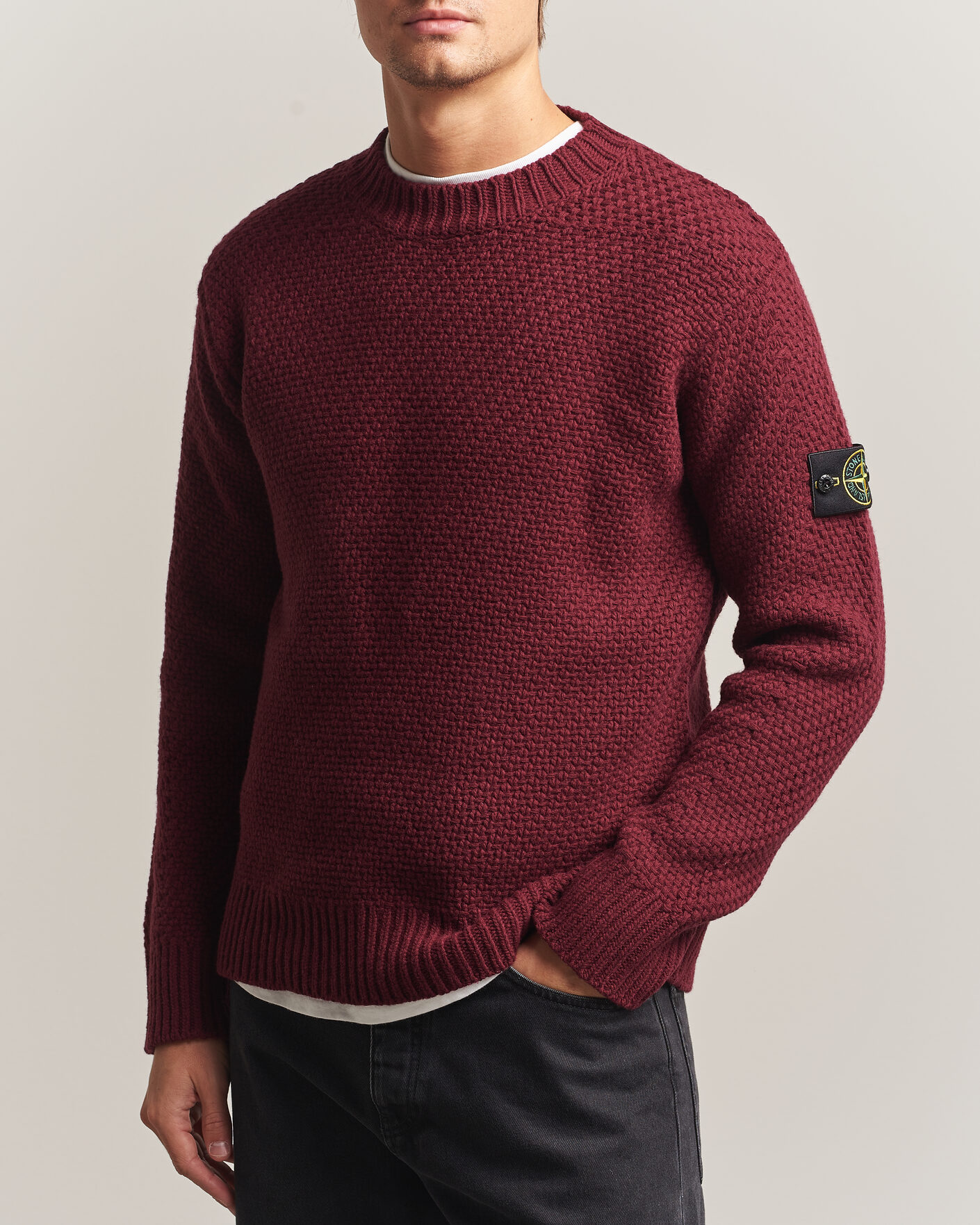Mies | Puserot | Stone Island | Basket Stitch Lambswool Crew Neck Amaranth