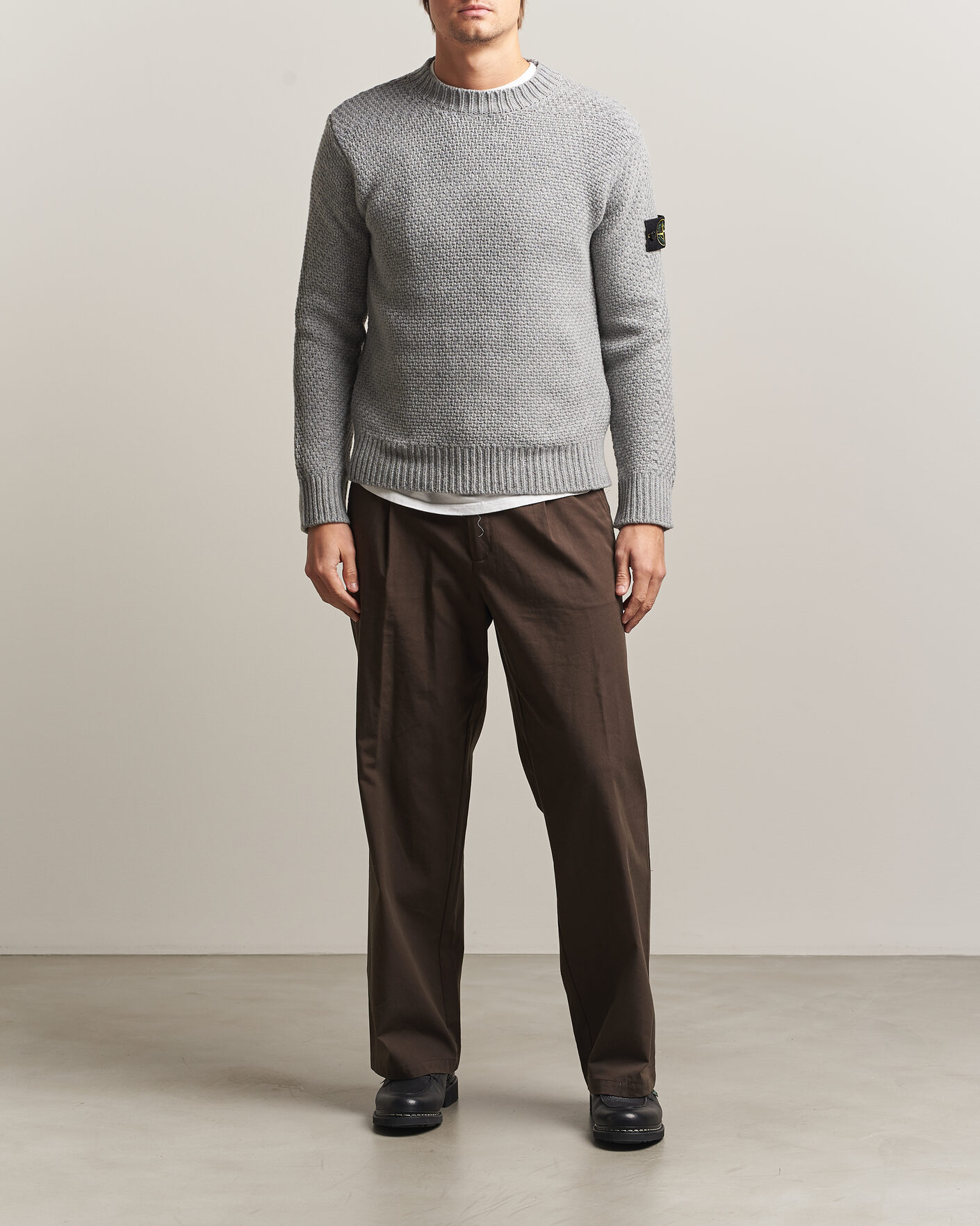 Mies | Puserot | Stone Island | Basket Stitch Lambswool Crew Neck Grey Melange