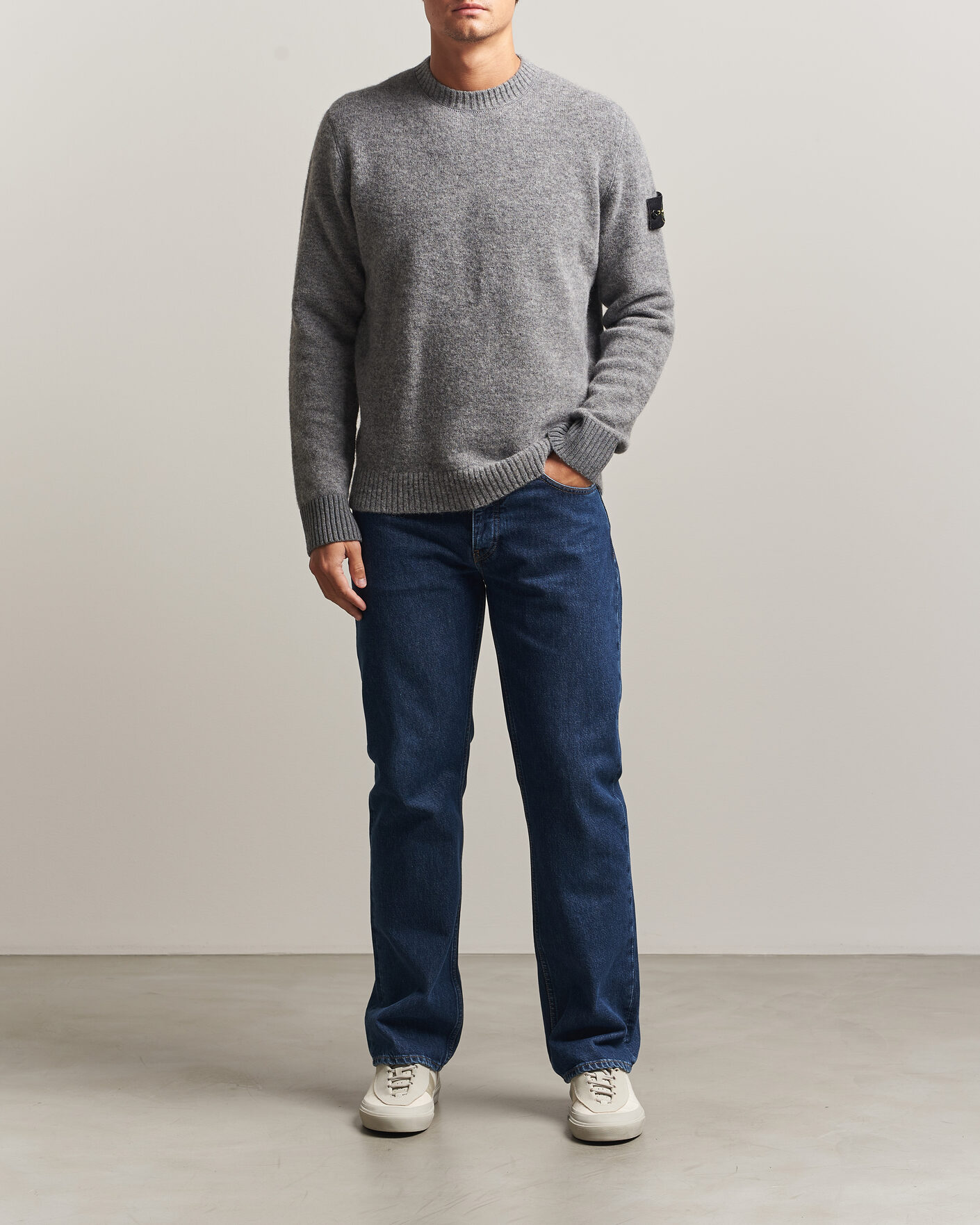 Mies | Puserot | Stone Island | Baby Alpaca Blend Contrast Crew Grey Melange