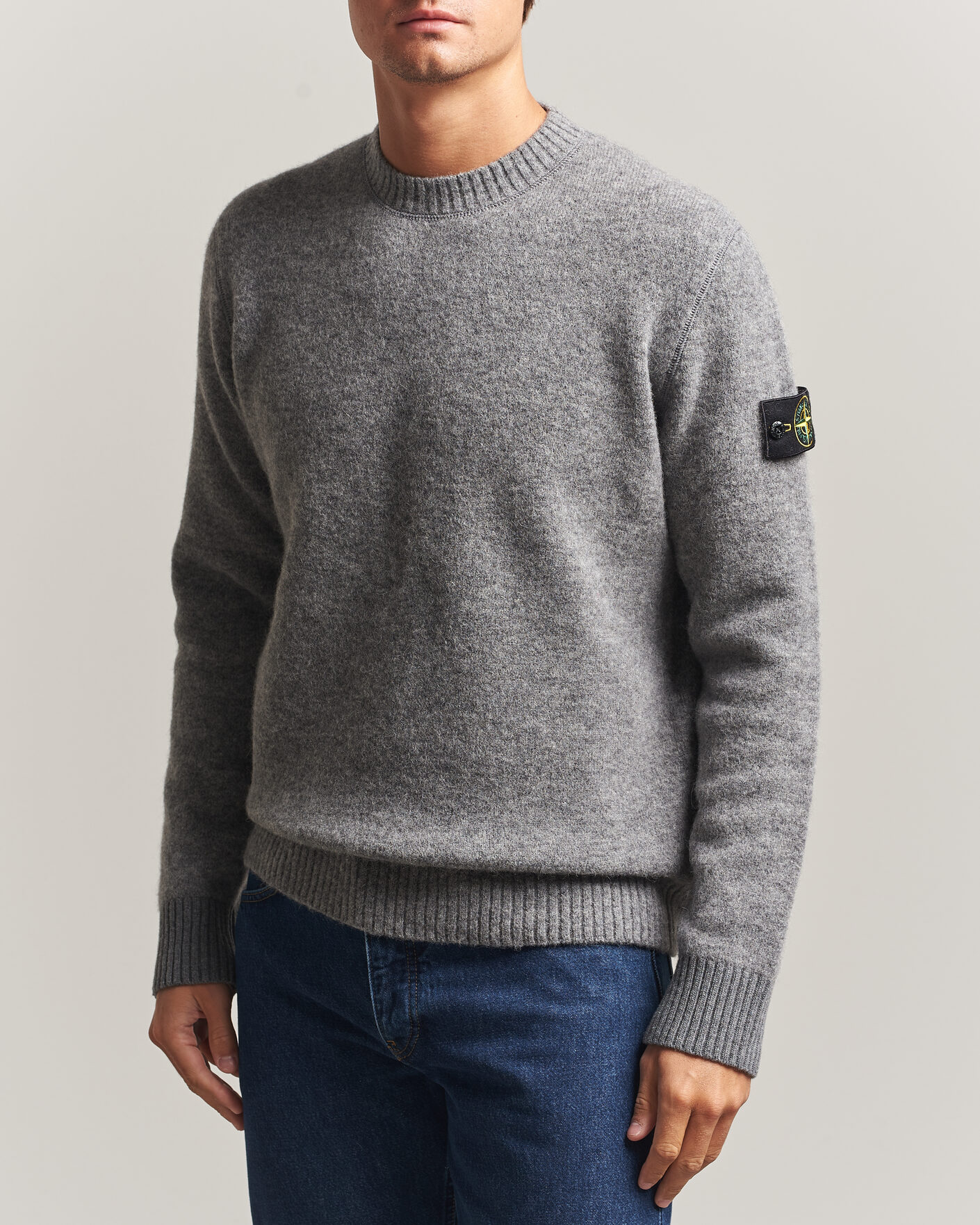 Mies | Puserot | Stone Island | Baby Alpaca Blend Contrast Crew Grey Melange