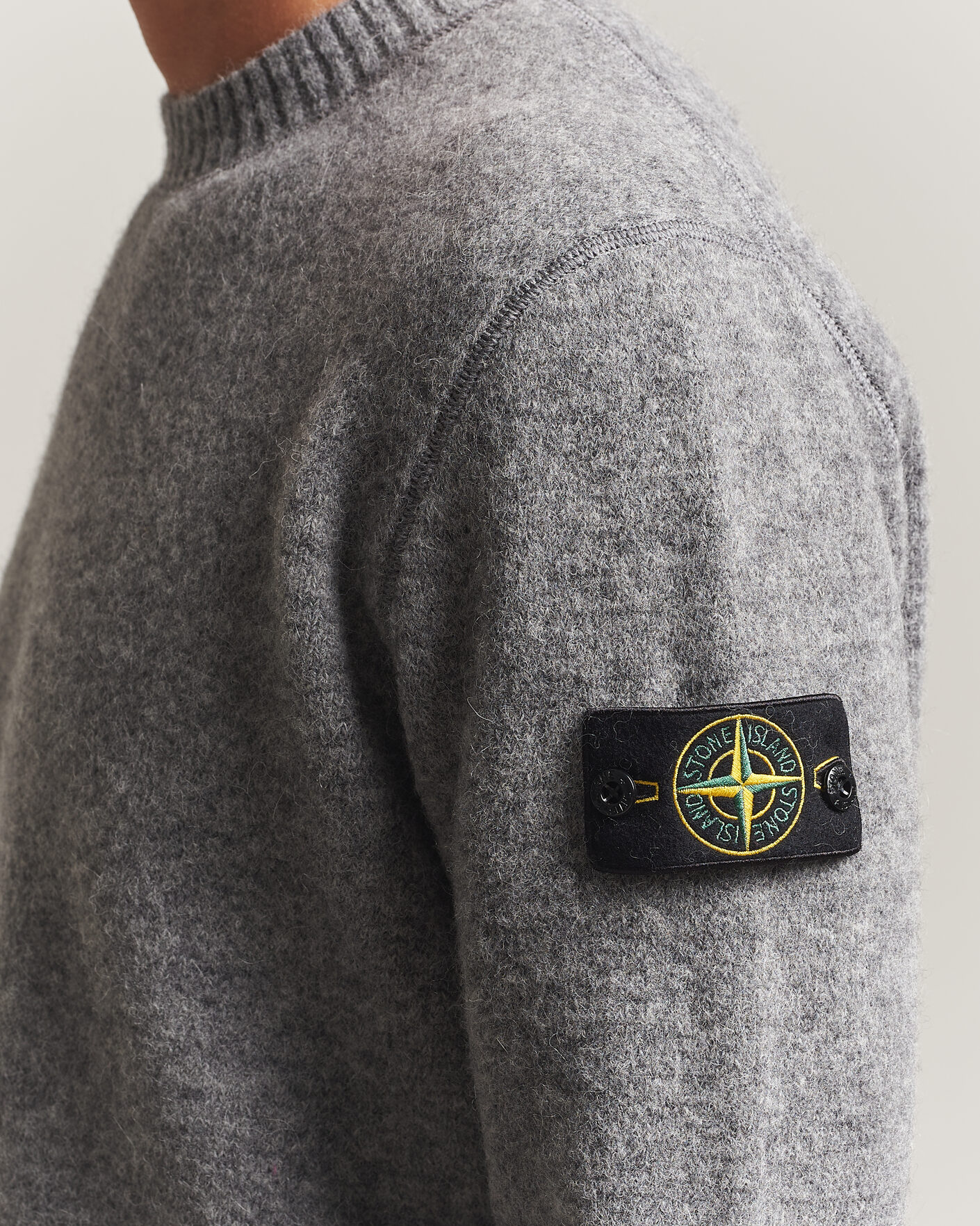 Mies | Puserot | Stone Island | Baby Alpaca Blend Contrast Crew Grey Melange