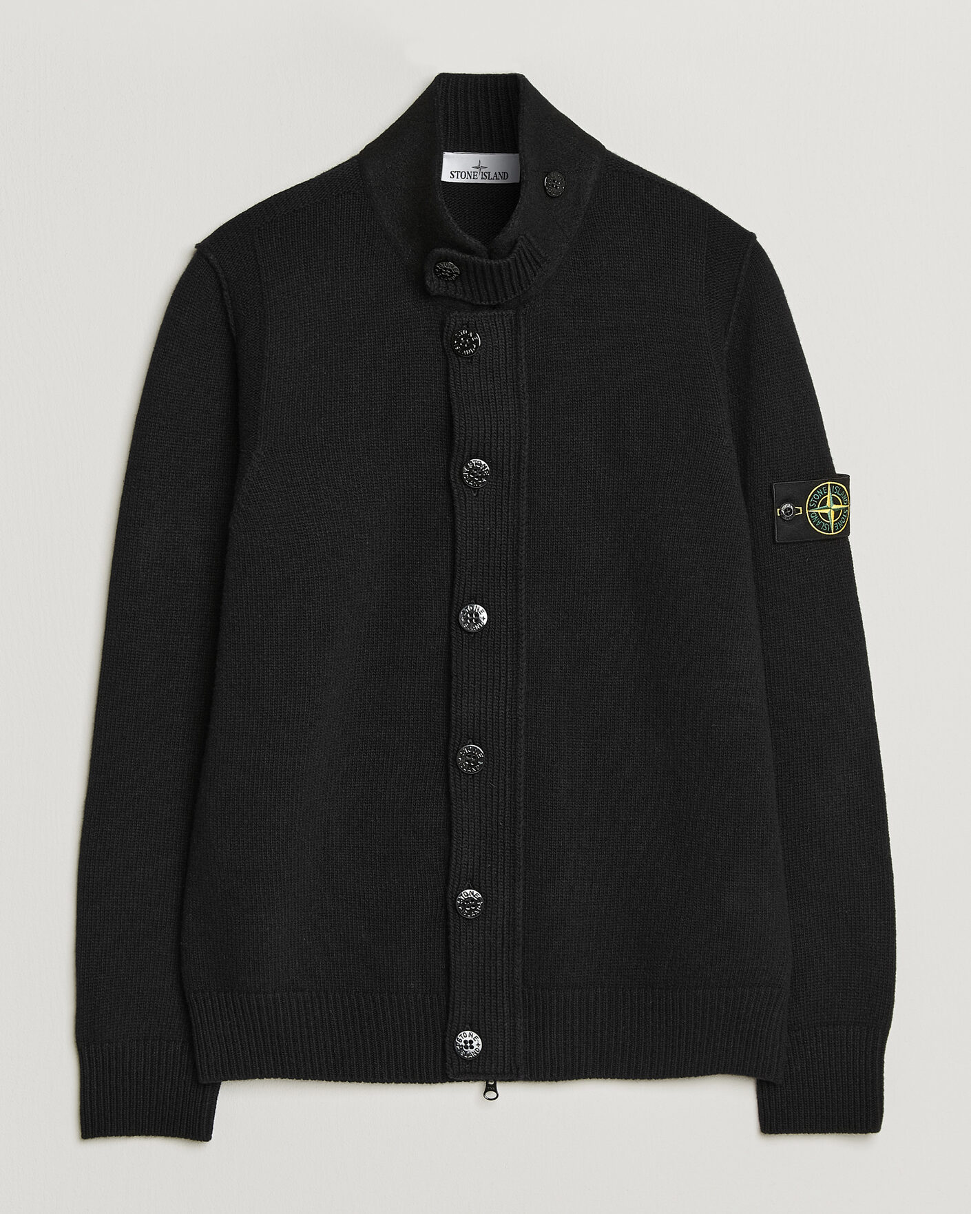 Mies | Puserot | Stone Island | Knitted Lambswool Zip Button Cardigan Black