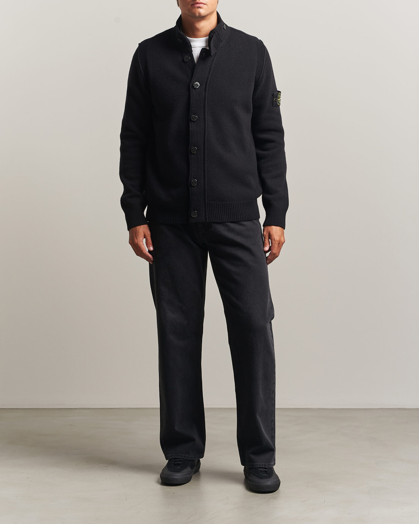 Mies | Puserot | Stone Island | Knitted Lambswool Zip Button Cardigan Black