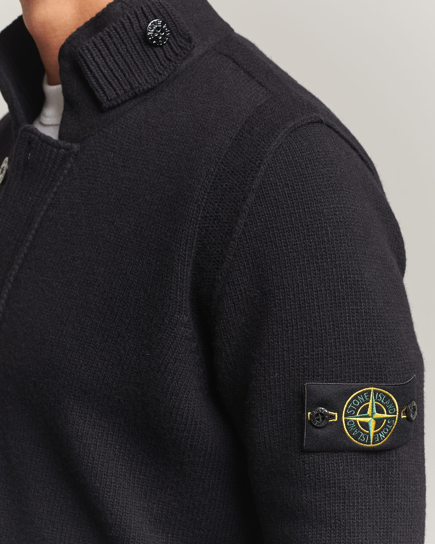 Mies | Puserot | Stone Island | Knitted Lambswool Zip Button Cardigan Black